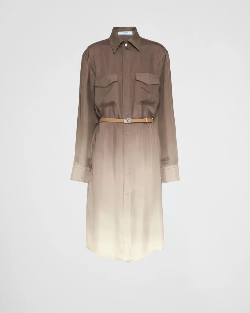 Store Prada Blusenkleid Aus Seidentwill Camouflage/Grün