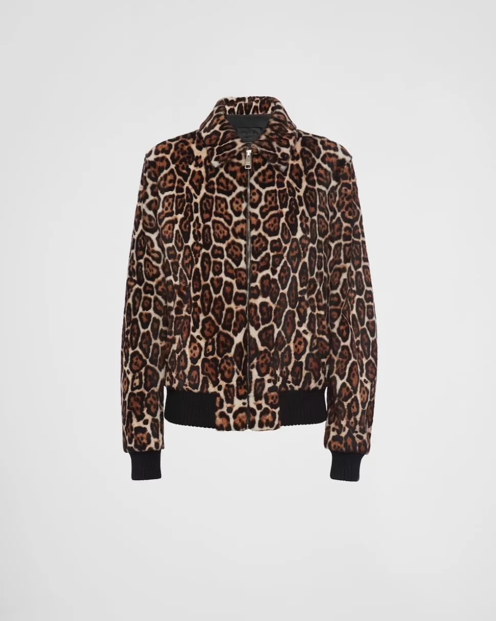 Clearance Prada Bomberjacke Aus Bedrucktem Lammfell BEIGE/DUNKELBRAUN