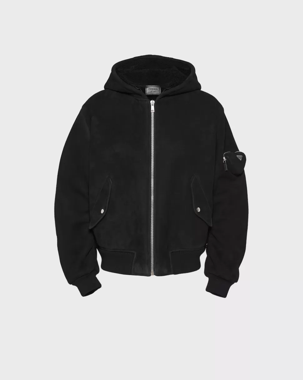 New Prada Bomberjacke Aus Lammfell Schwarz