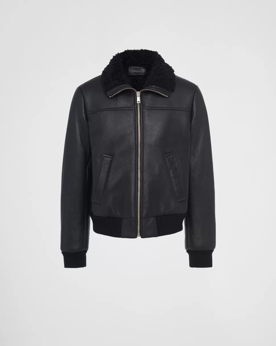 Cheap Prada Bomberjacke Aus Lammfell Schwarz/Schwarz