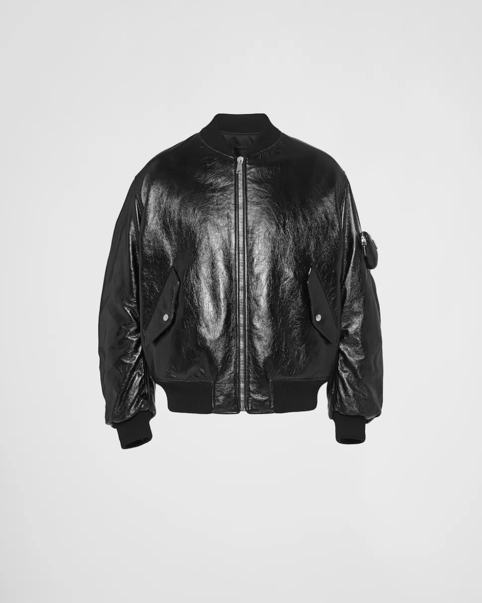 New Prada Bomberjacke Aus Nappa-leder Schwarz