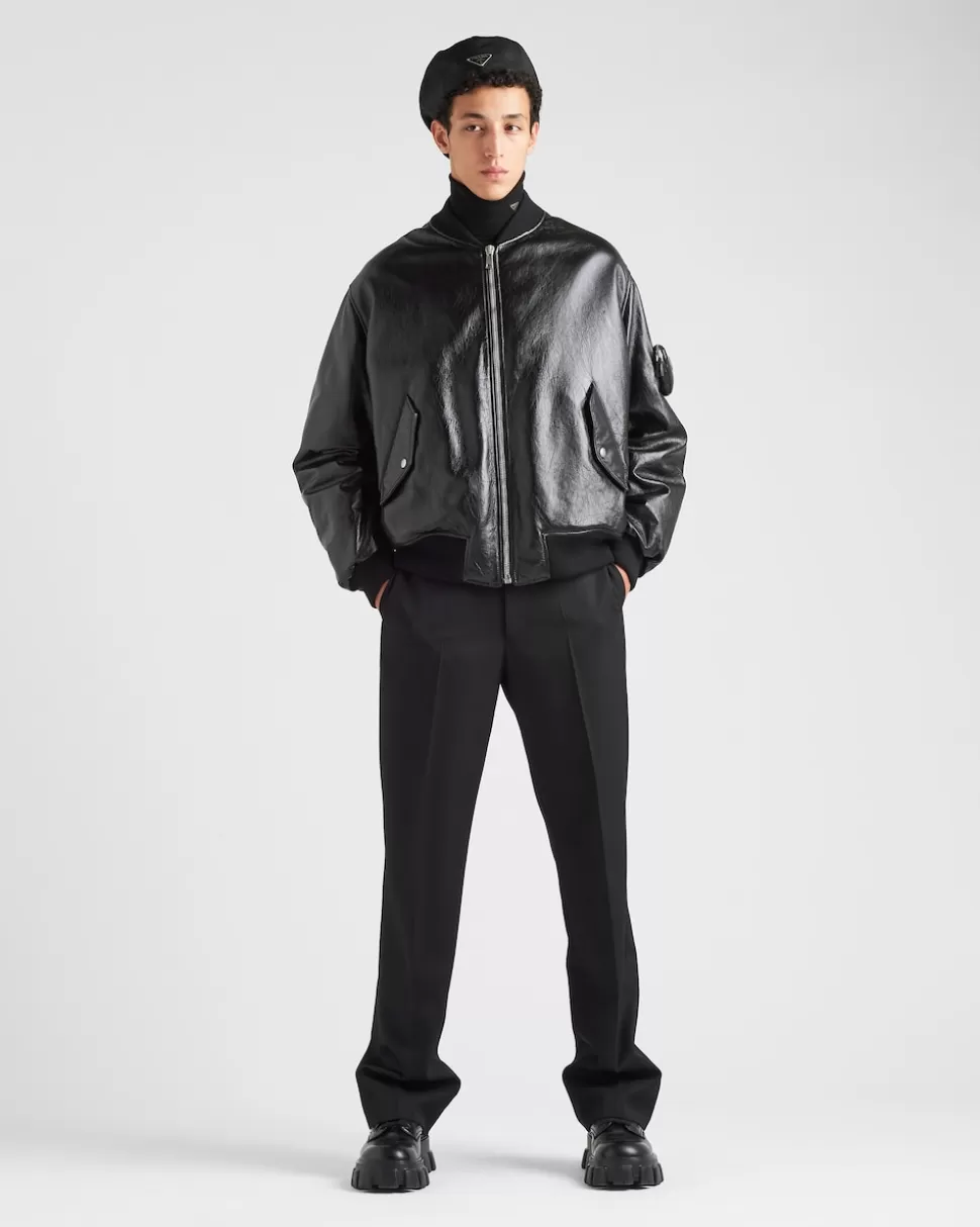 New Prada Bomberjacke Aus Nappa-leder Schwarz