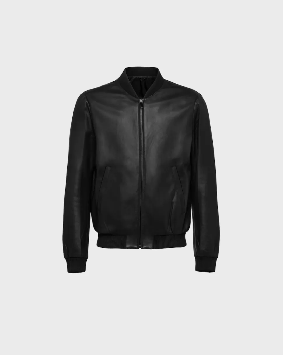 Store Prada Bomberjacke Aus Nappaleder Und Re-nylon Schwarz
