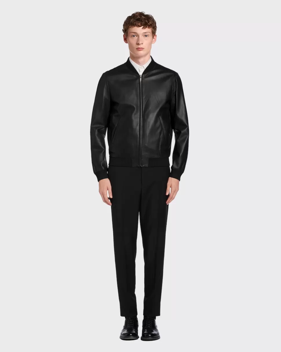 Store Prada Bomberjacke Aus Nappaleder Und Re-nylon Schwarz