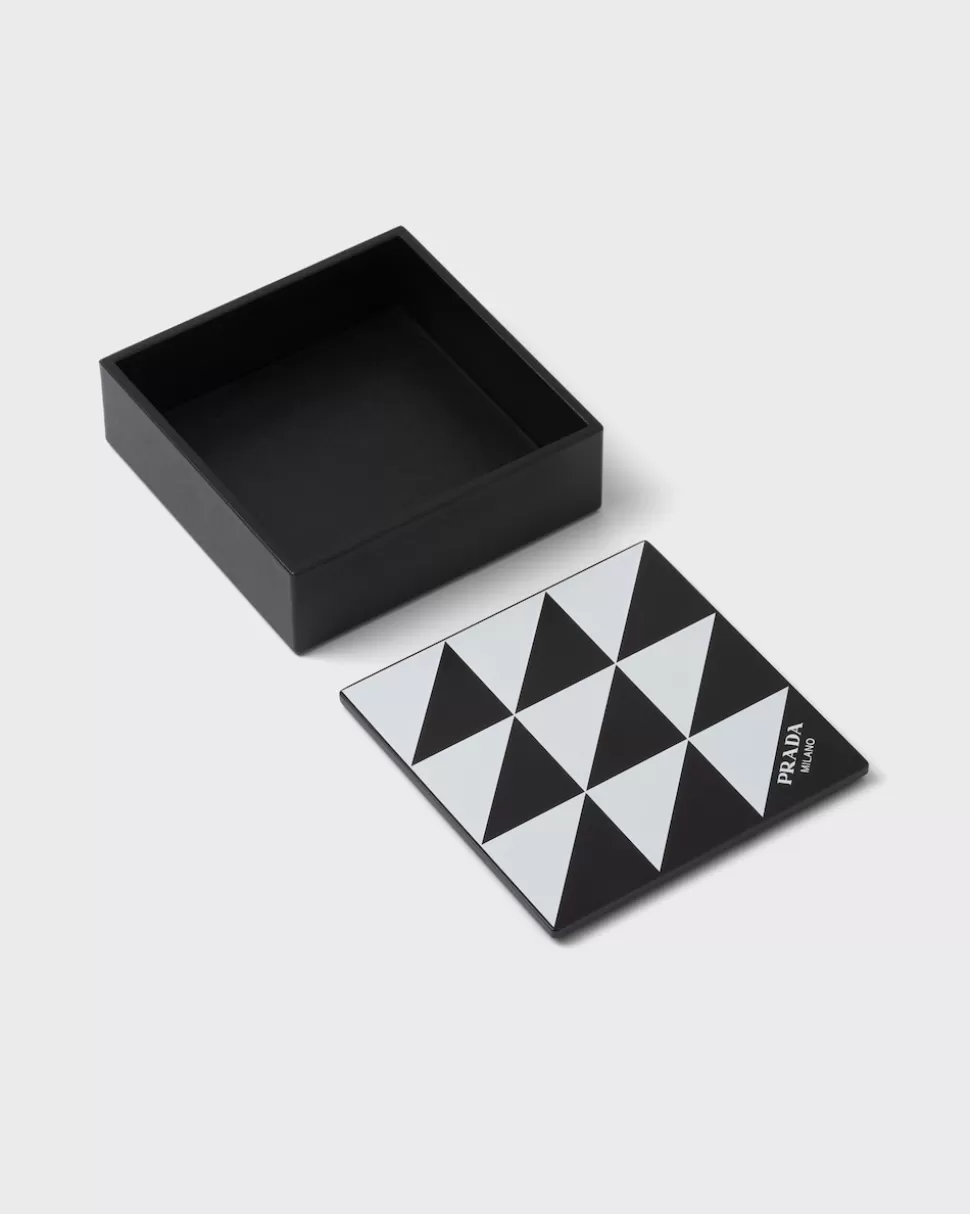 Store Prada Box Aus Holz Und Saffiano-leder Schwarz/Weiss