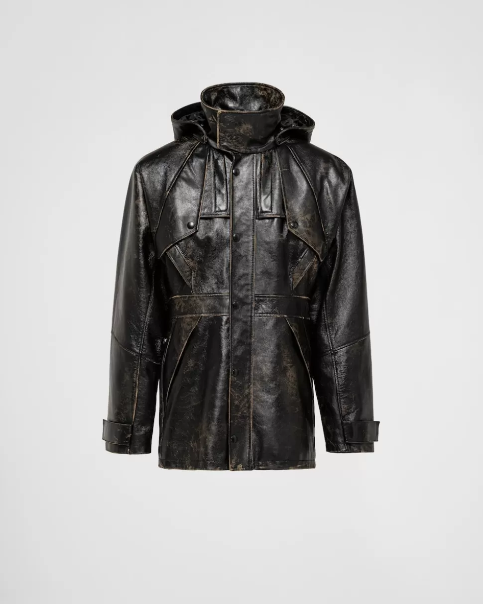 Outlet Prada Cabanjacke Aus Leder Schwarz