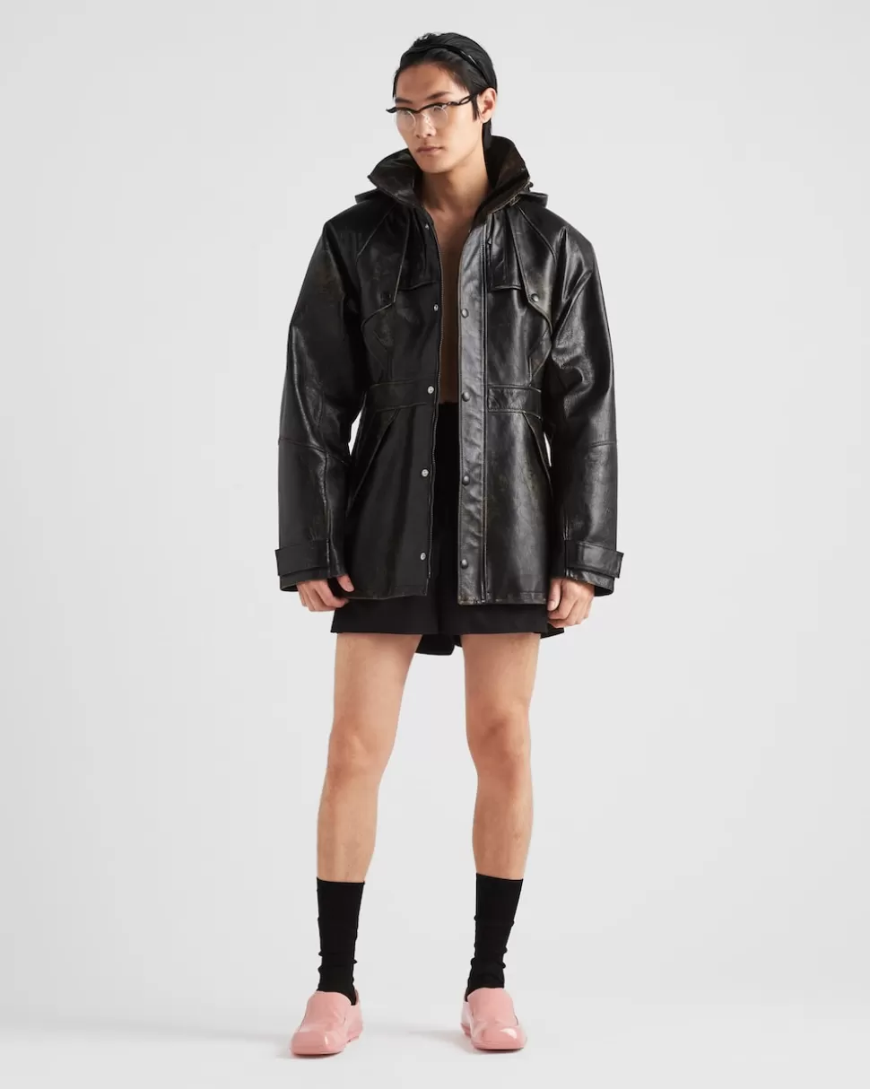 Outlet Prada Cabanjacke Aus Leder Schwarz