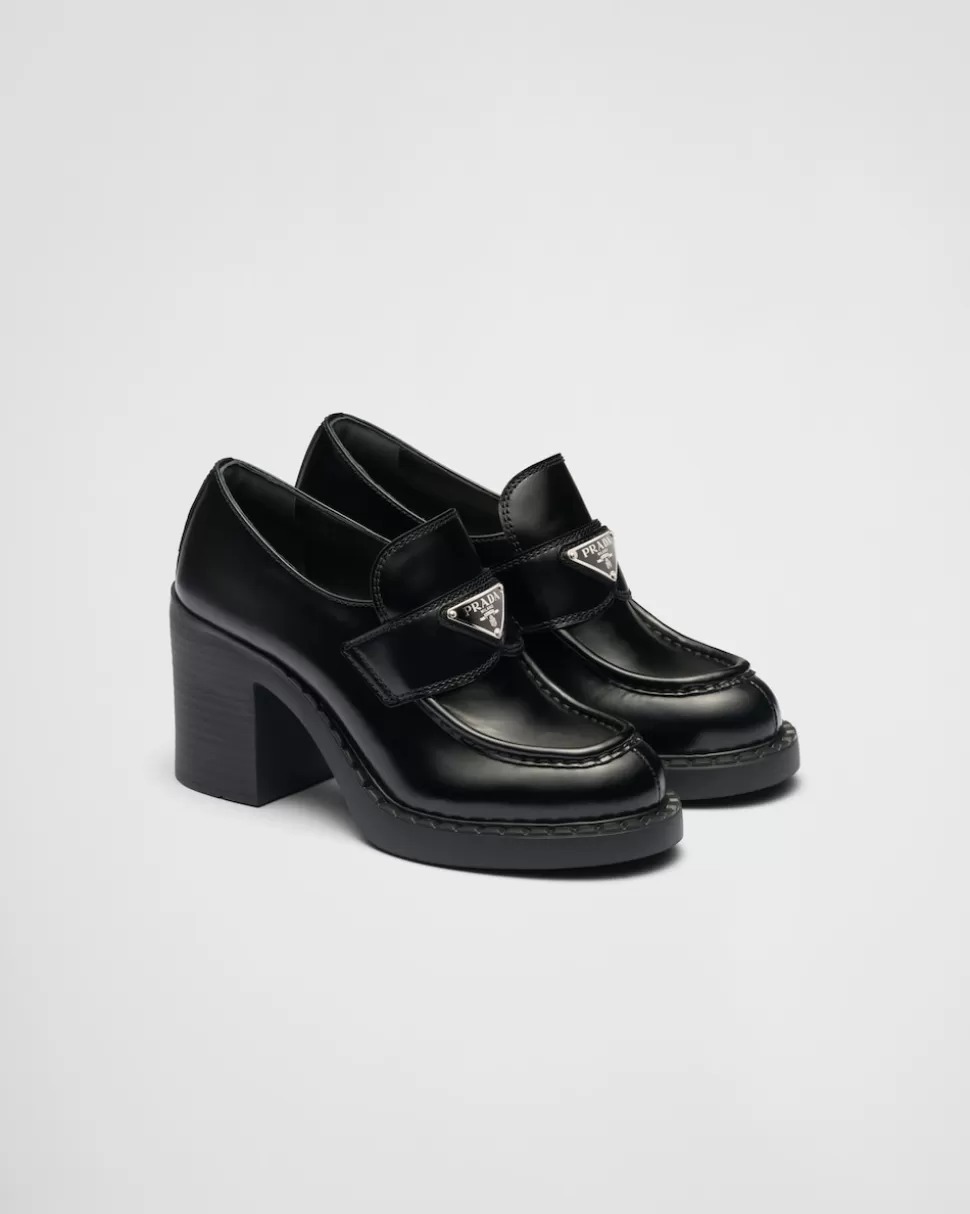 Best Sale Prada Chocolate Loafer Aus Gebürstetem Leder Schwarz