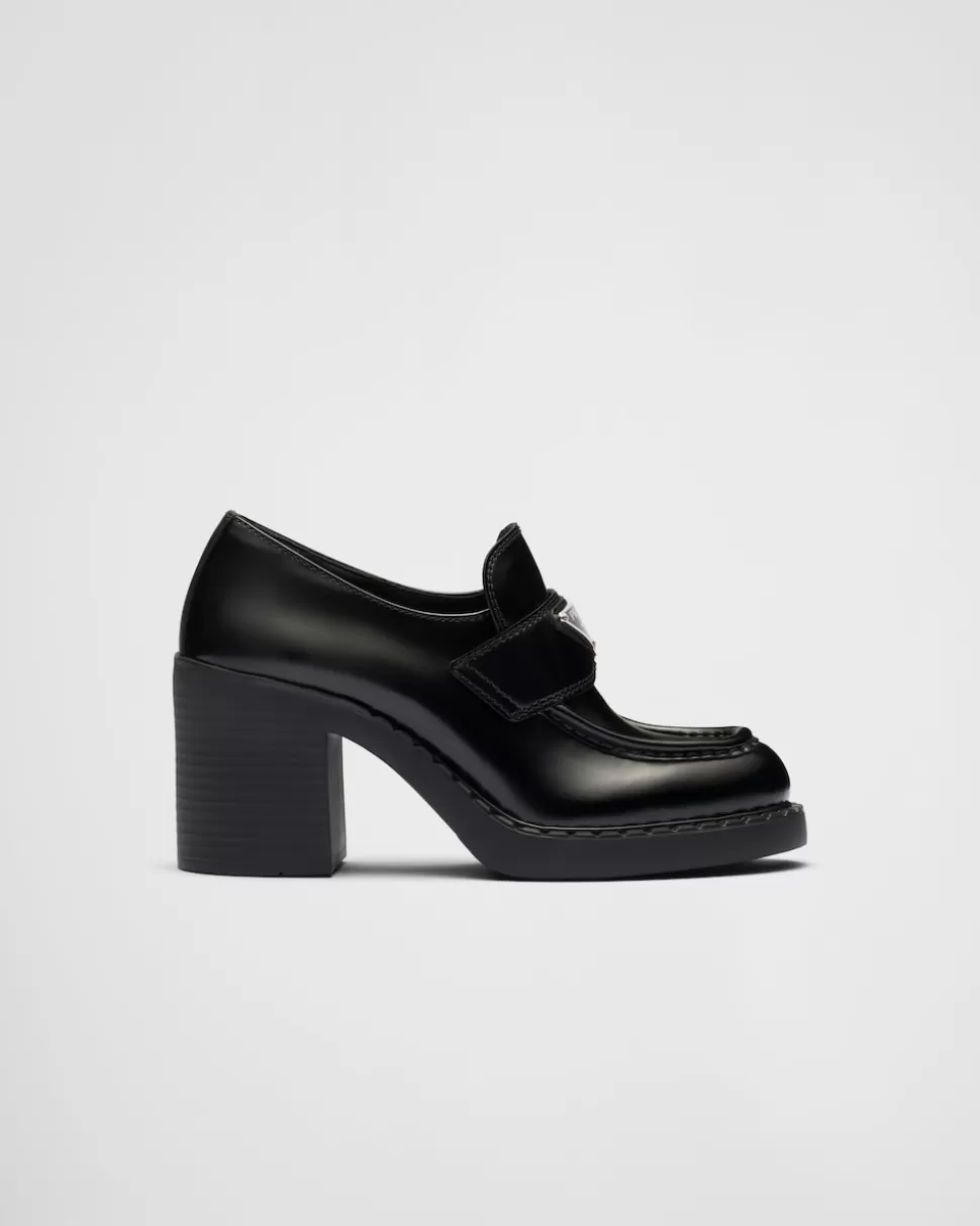 Best Sale Prada Chocolate Loafer Aus Gebürstetem Leder Schwarz