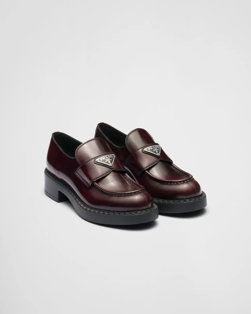 Shop Prada Chocolate Mokassins Aus Gebürstetem Leder Schwarz