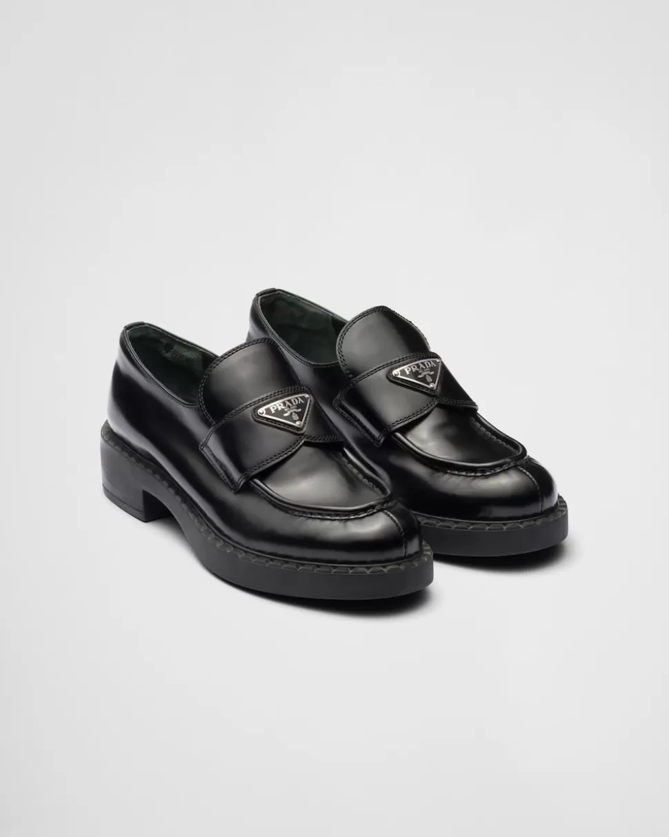 Shop Prada Chocolate Mokassins Aus Gebürstetem Leder Schwarz