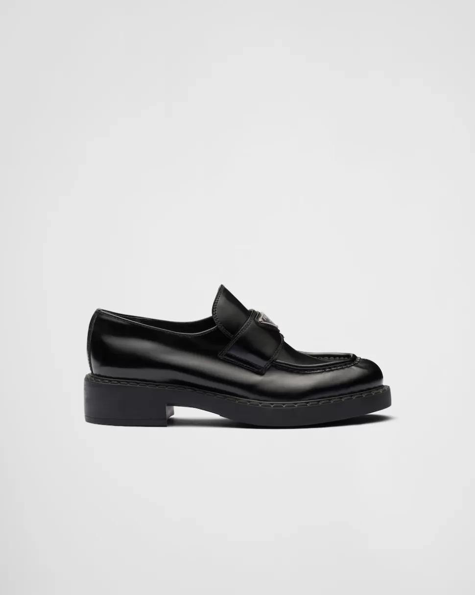 Shop Prada Chocolate Mokassins Aus Gebürstetem Leder Schwarz