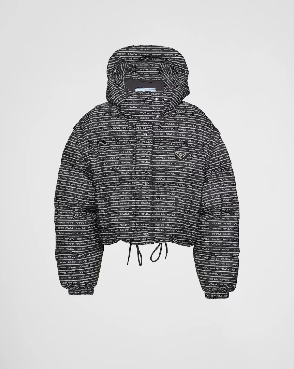 Discount Prada Daunenjacke Aus Re-nylon Schwarz/Weiss