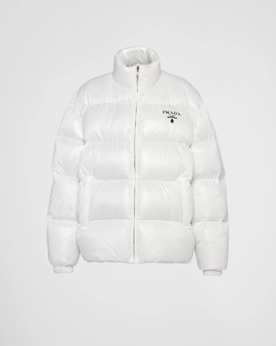 Outlet Prada Daunenjacke Aus Re-nylon Mit Kapuze Weiss