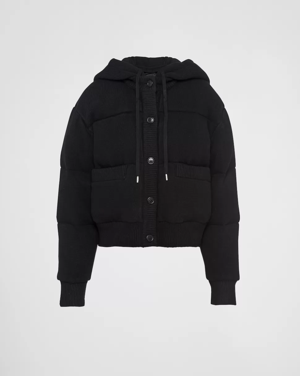 New Prada Daunenjacke Aus Wolle Und Kaschmir Schwarz