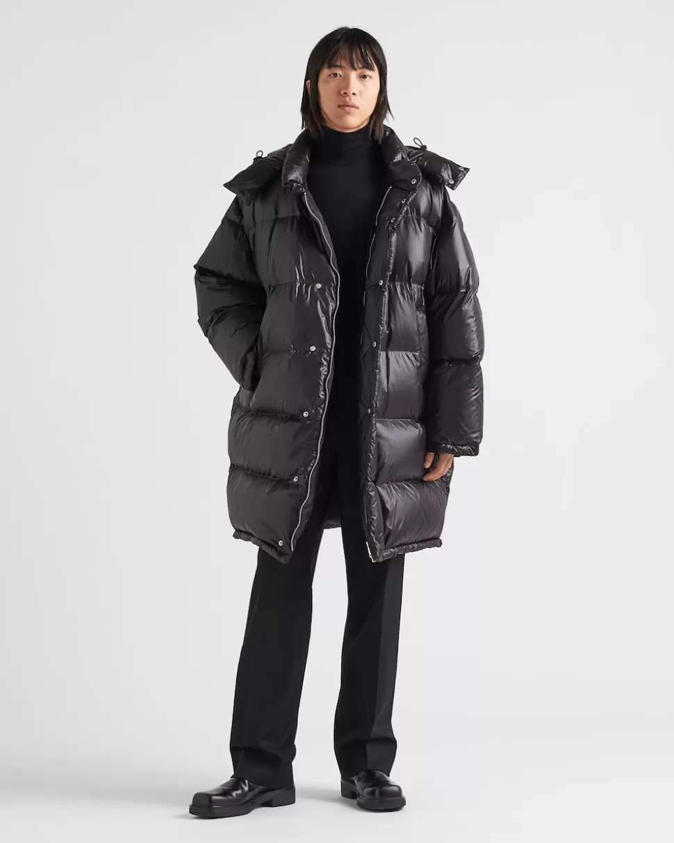 Sale Prada Daunenmantel Aus Re-nylon Schwarz