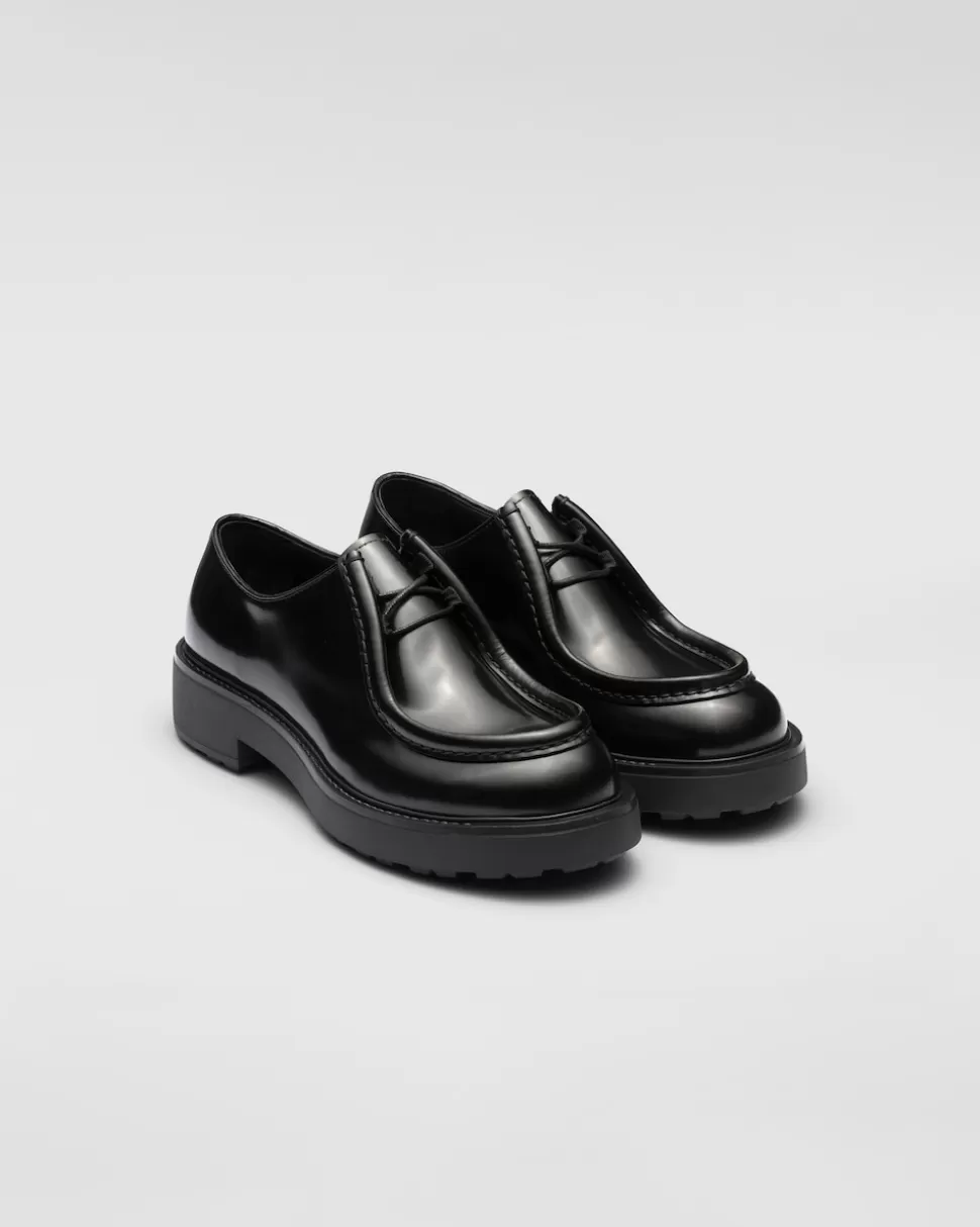 Outlet Prada Diapason Schnürschuhe Aus Mattem Gebürstetem Leder Schwarz