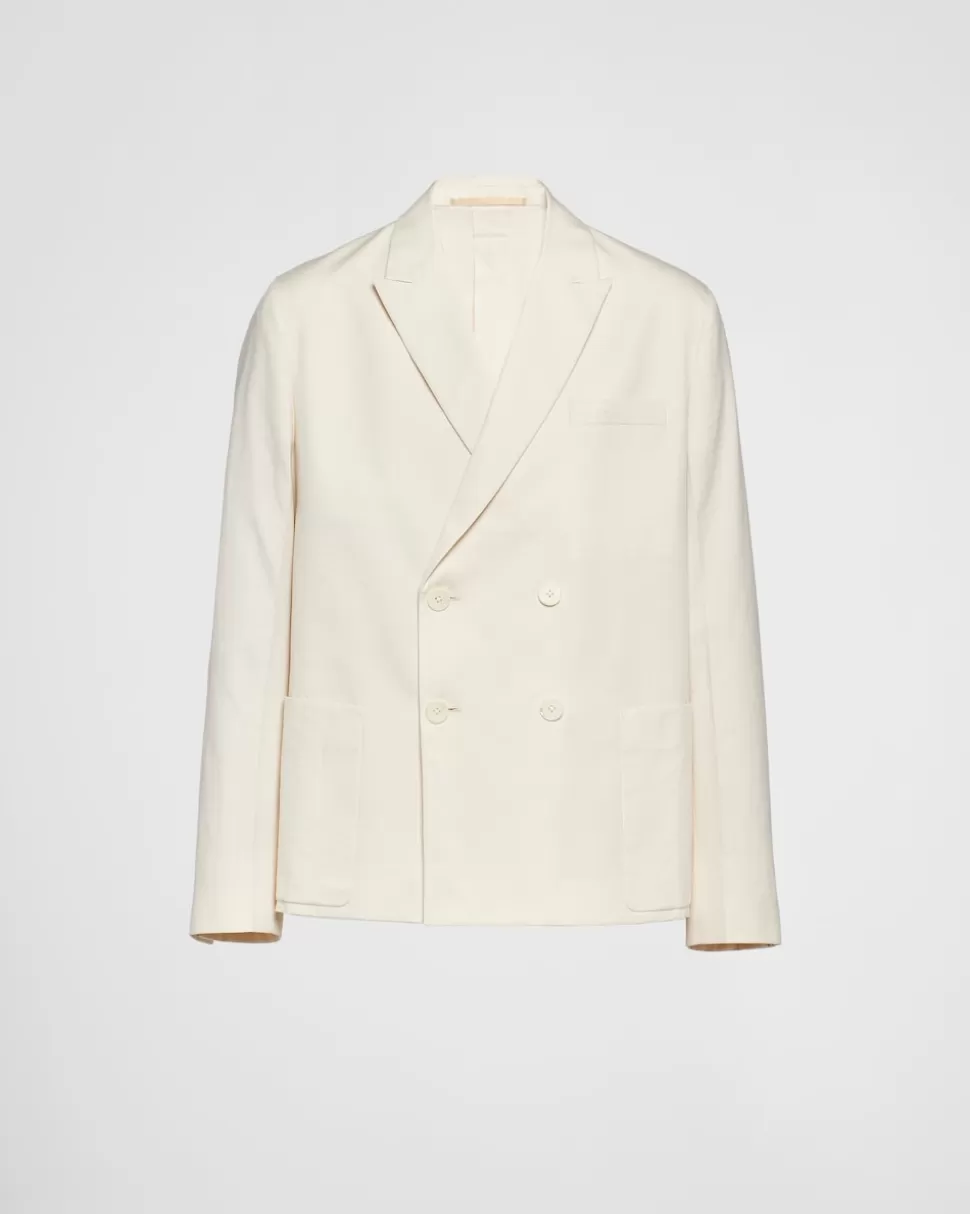 Cheap Prada Doppelreihige Jacke Aus Baumwolle Natur