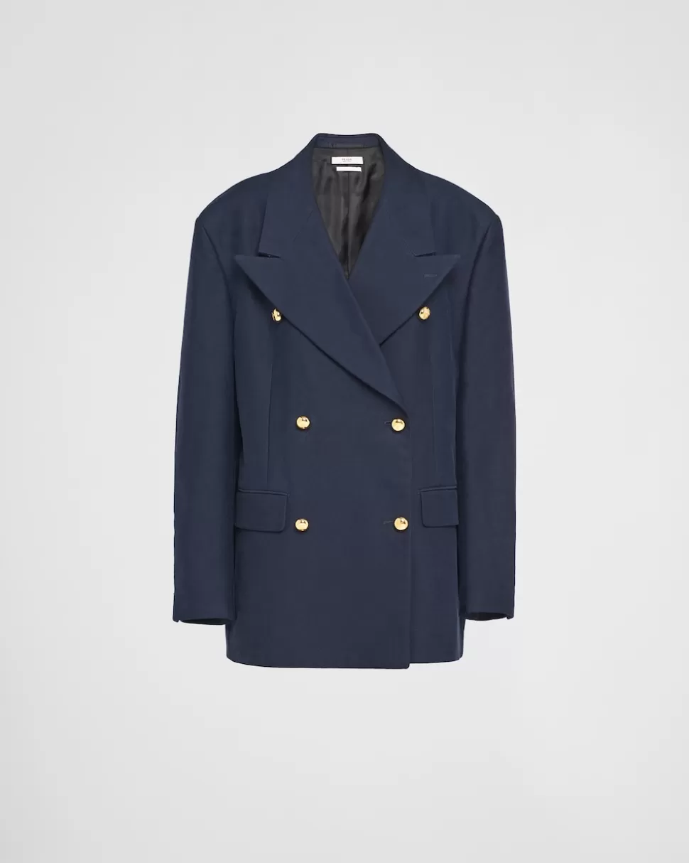 Shop Prada Doppelreihige Jacke Aus Baumwoll-satin Blau