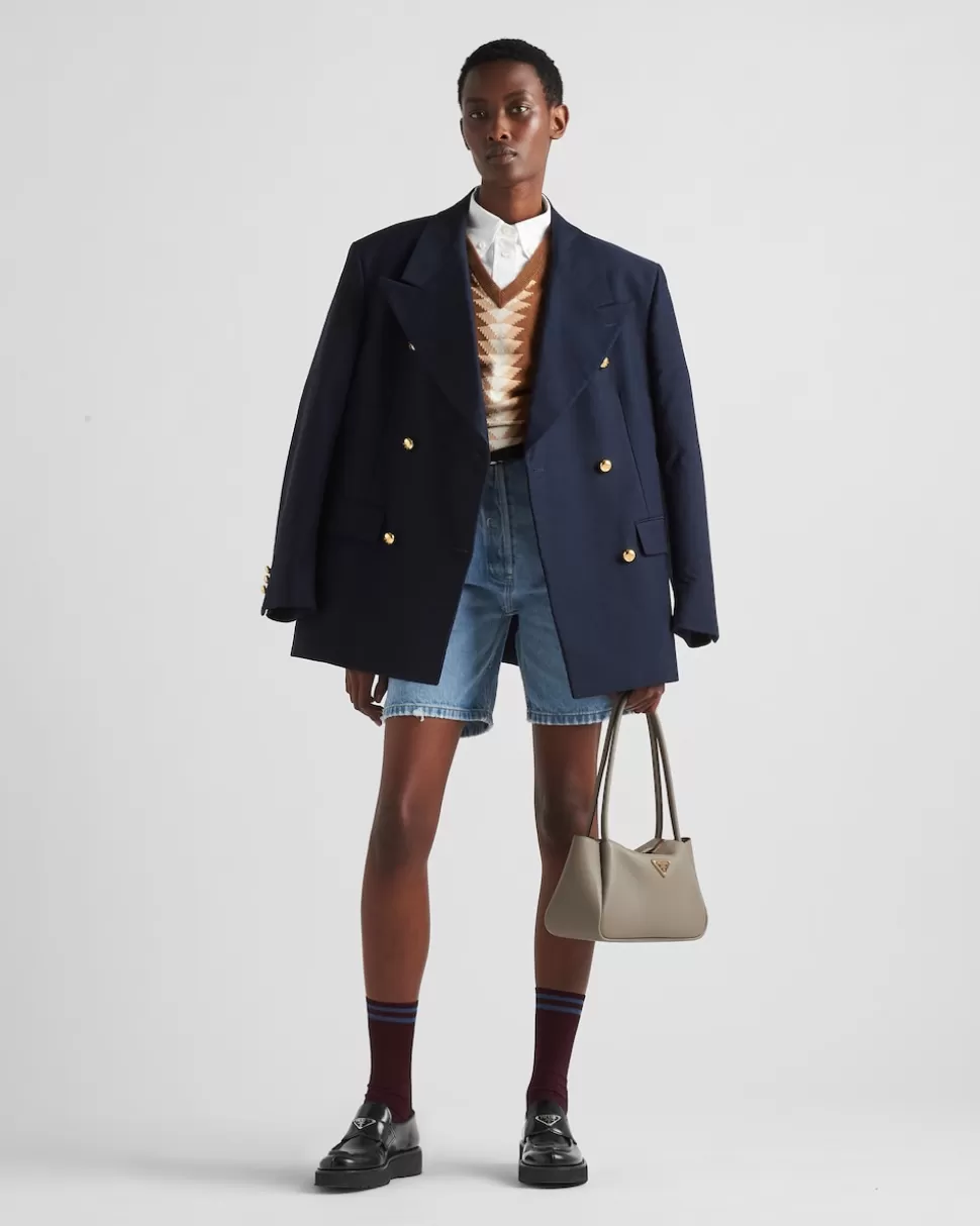 Shop Prada Doppelreihige Jacke Aus Baumwoll-satin Blau