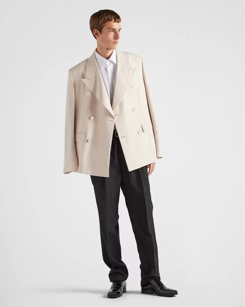 Discount Prada Doppelreihige Jacke Aus Seide Sandbeige