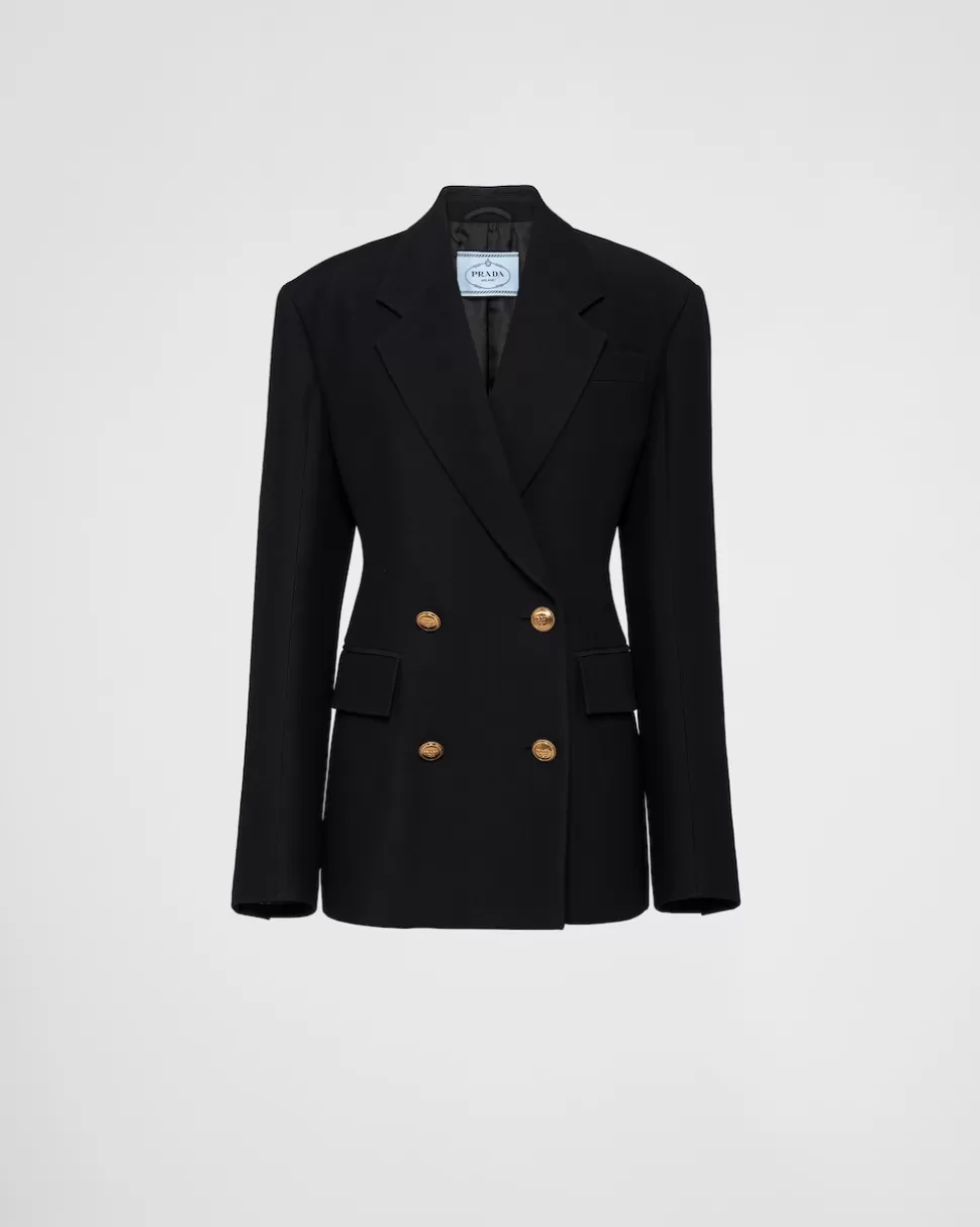 Fashion Prada Doppelreihige Jacke Aus Tricotine Schwarz