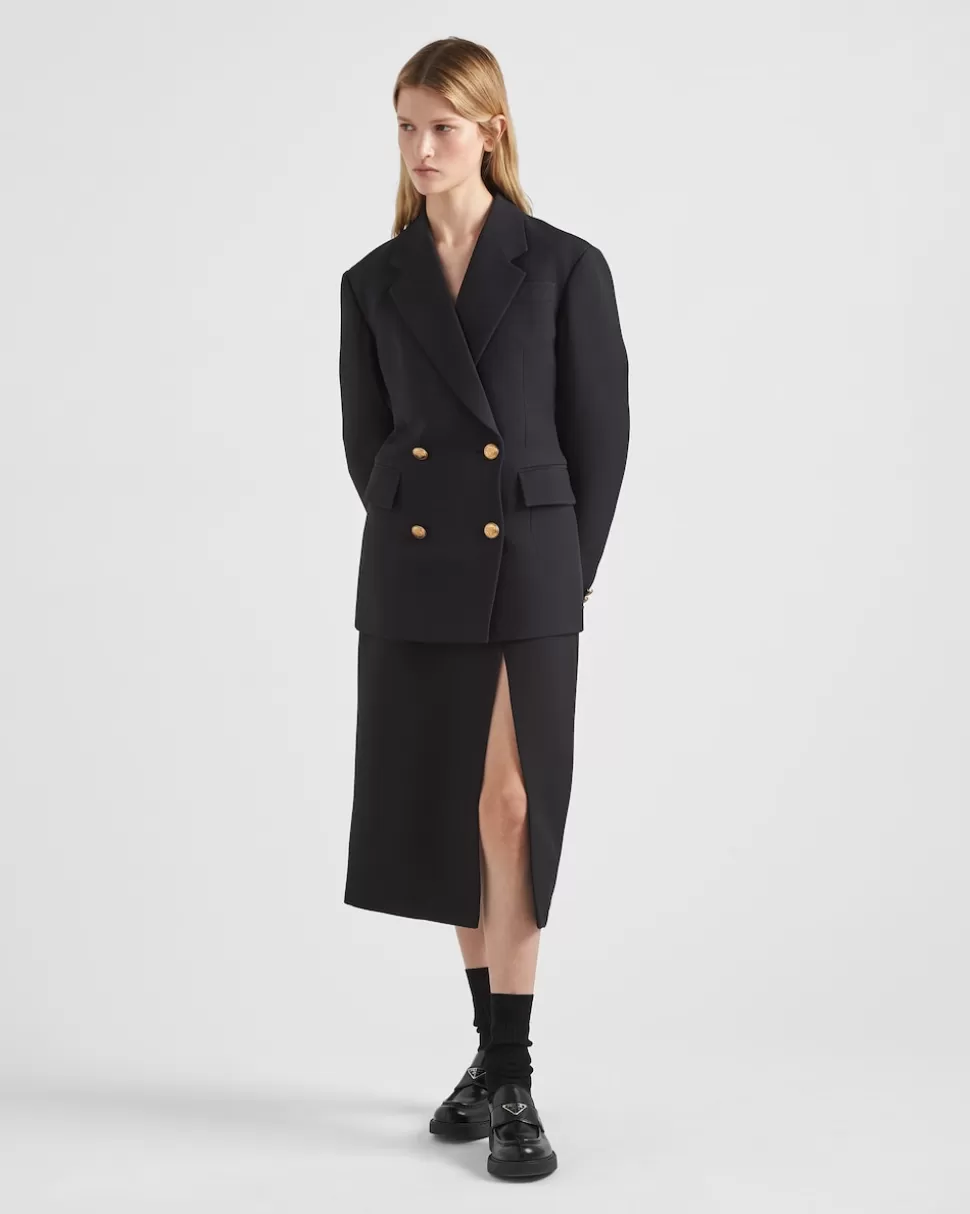 Fashion Prada Doppelreihige Jacke Aus Tricotine Schwarz