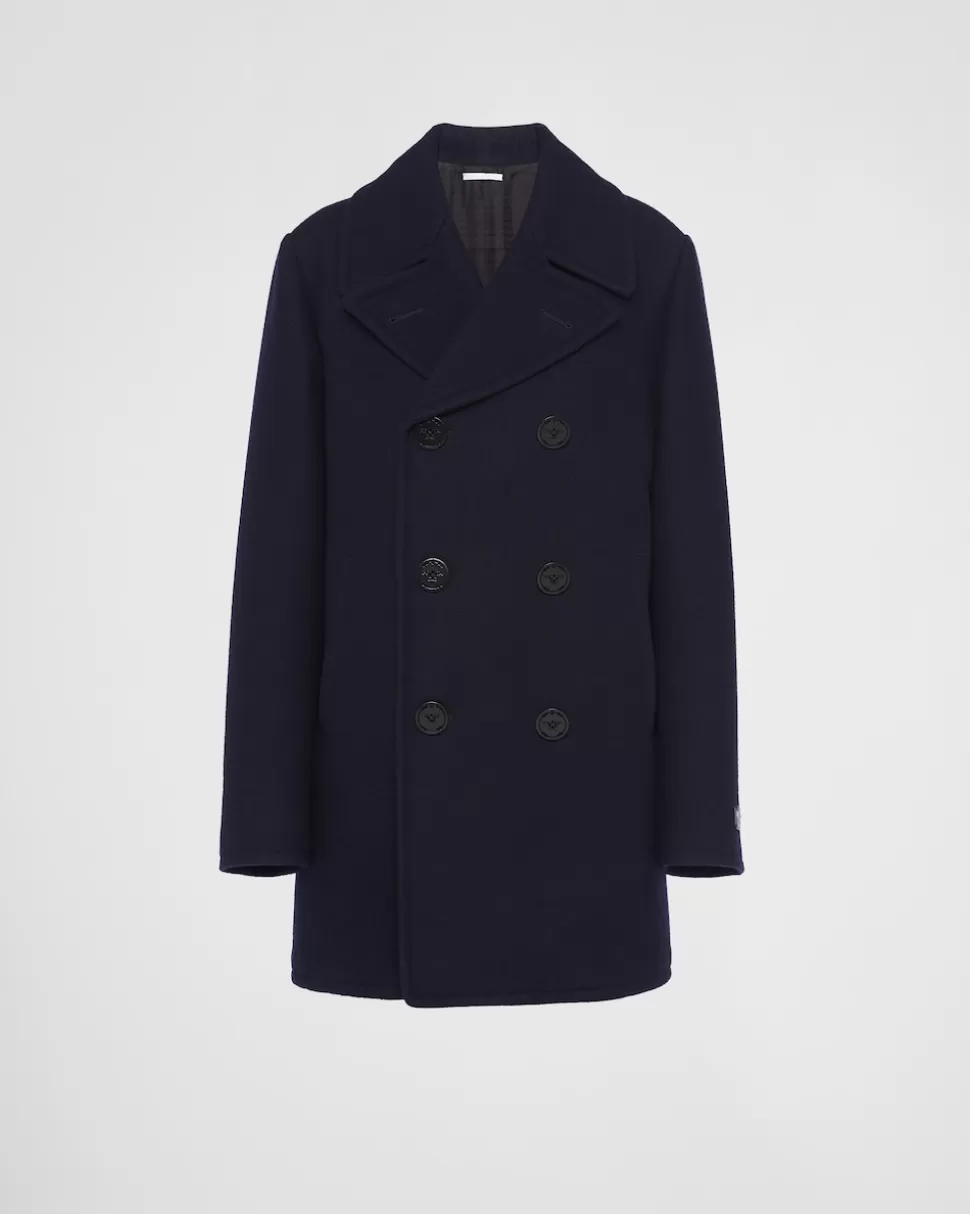 Shop Prada Doppelreihiger Caban Aus Tuch Blau