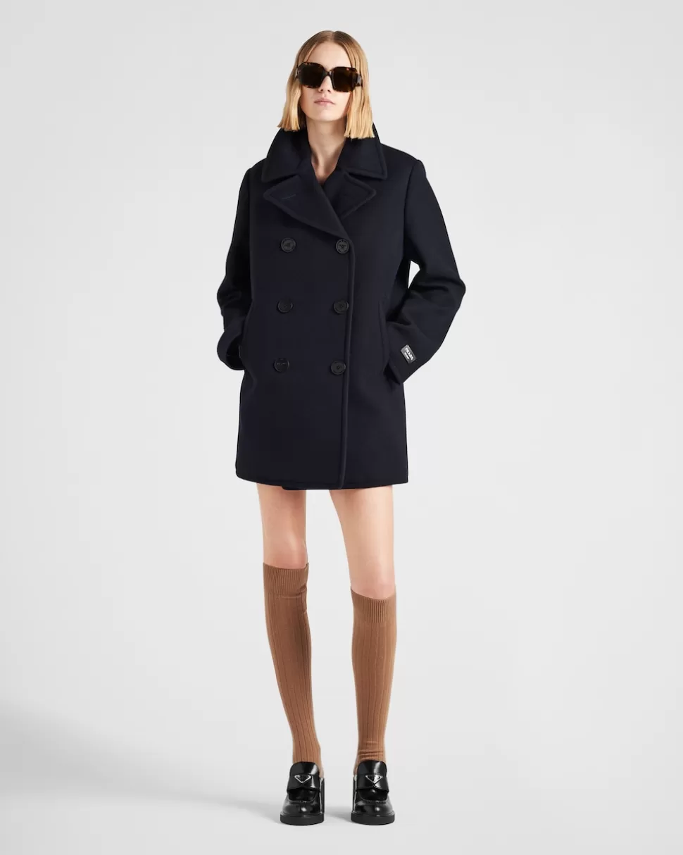 Shop Prada Doppelreihiger Caban Aus Tuch Blau