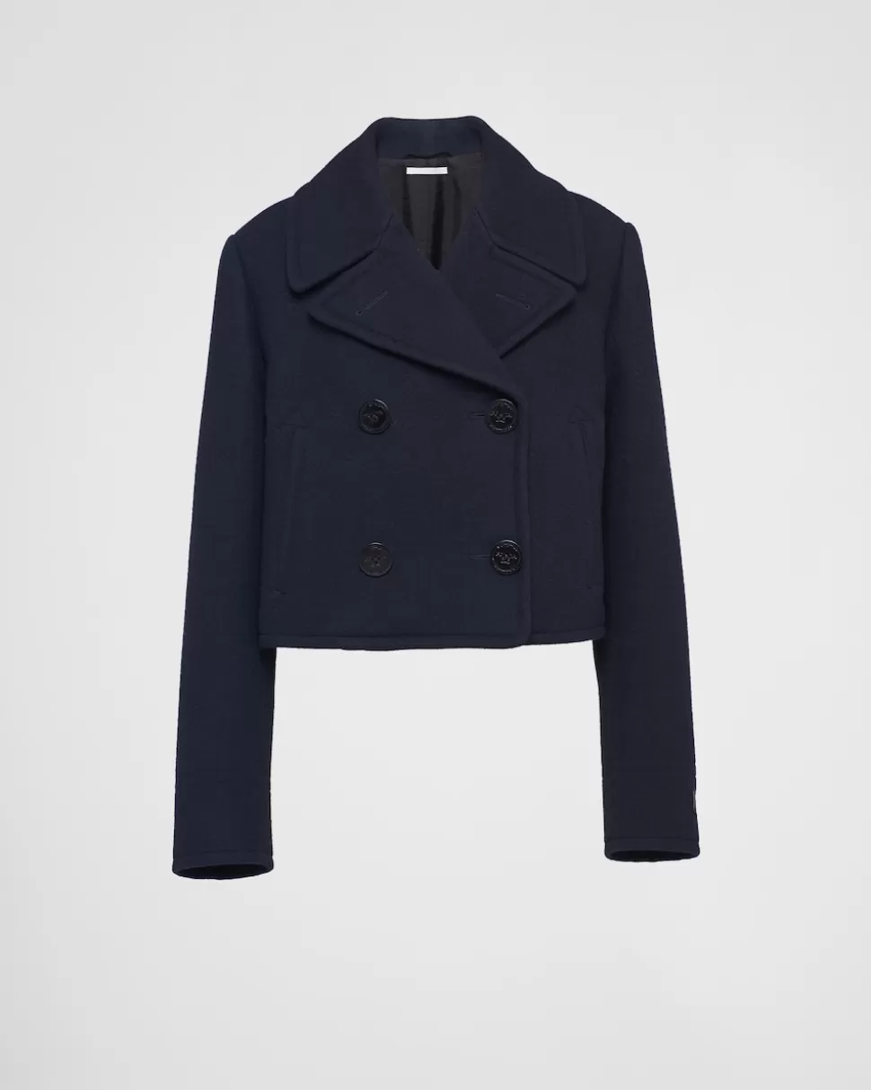 Fashion Prada Doppelreihiger Caban Aus Tuch Blau