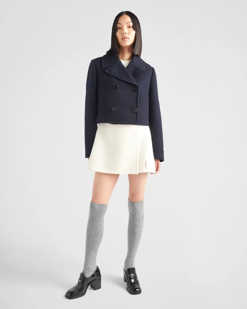 Fashion Prada Doppelreihiger Caban Aus Tuch Blau