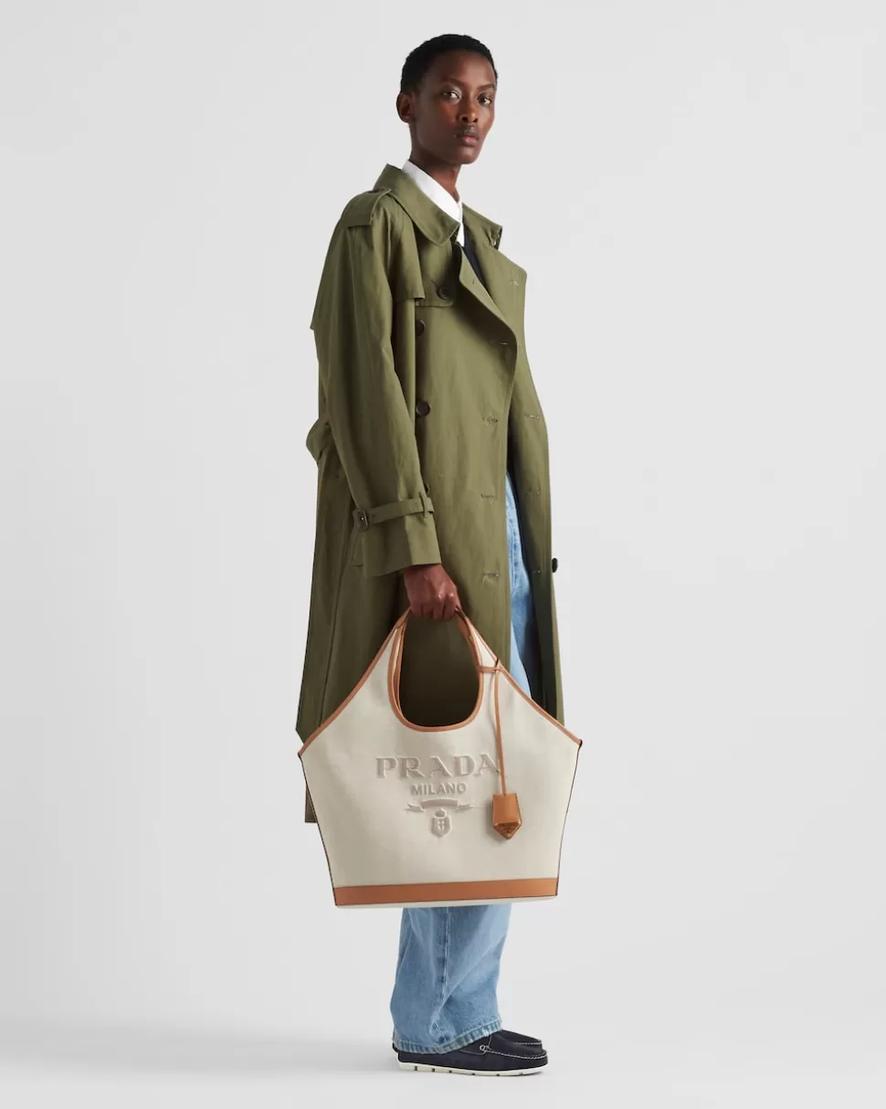 Sale Prada Doppelreihiger Trenchcoat Aus Canvas Militärgrün