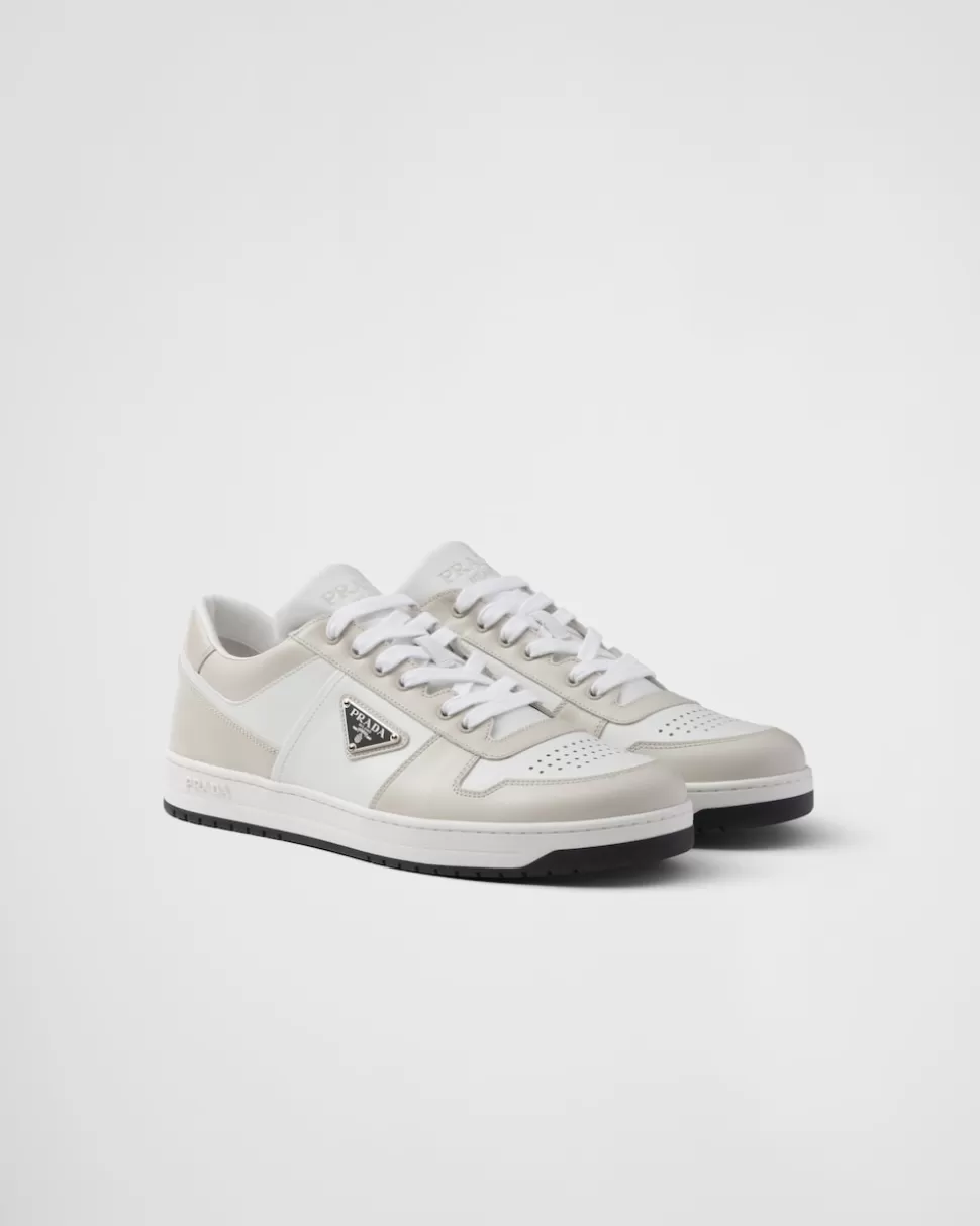 Sale Prada Downtown Sneaker Aus Leder Weiss/Militärgrün