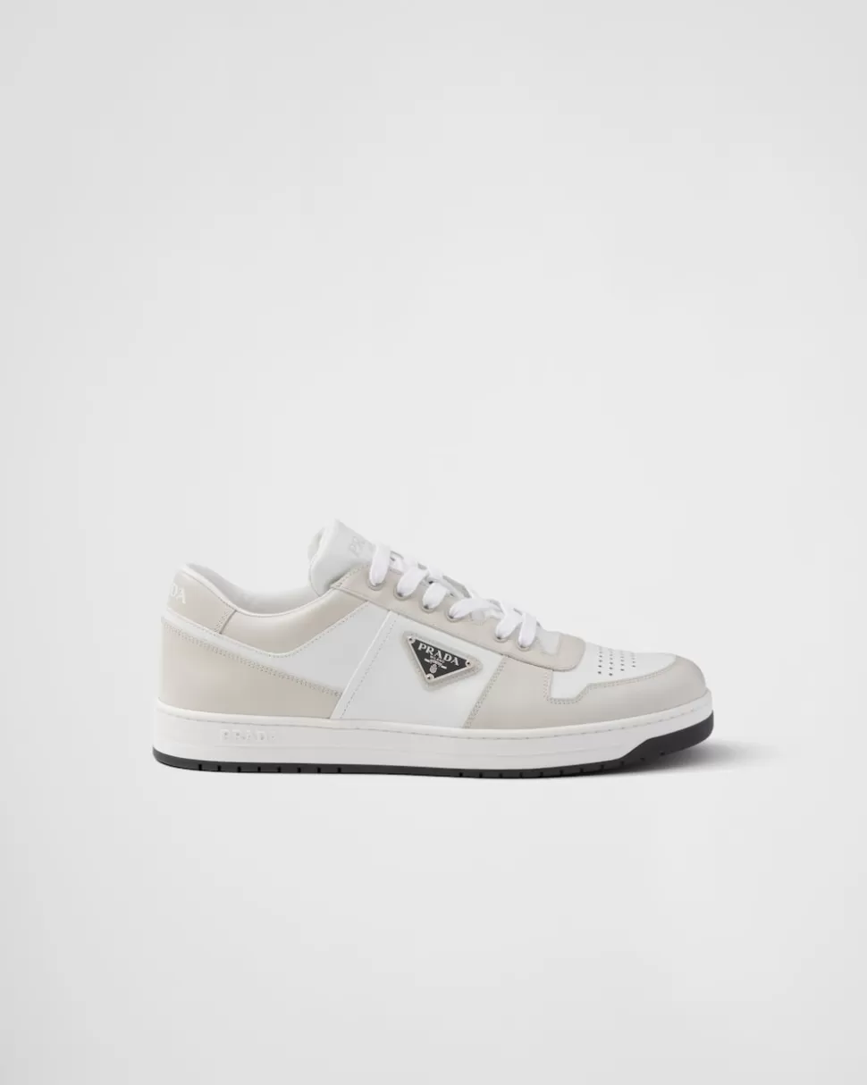 Sale Prada Downtown Sneaker Aus Leder Weiss/Militärgrün