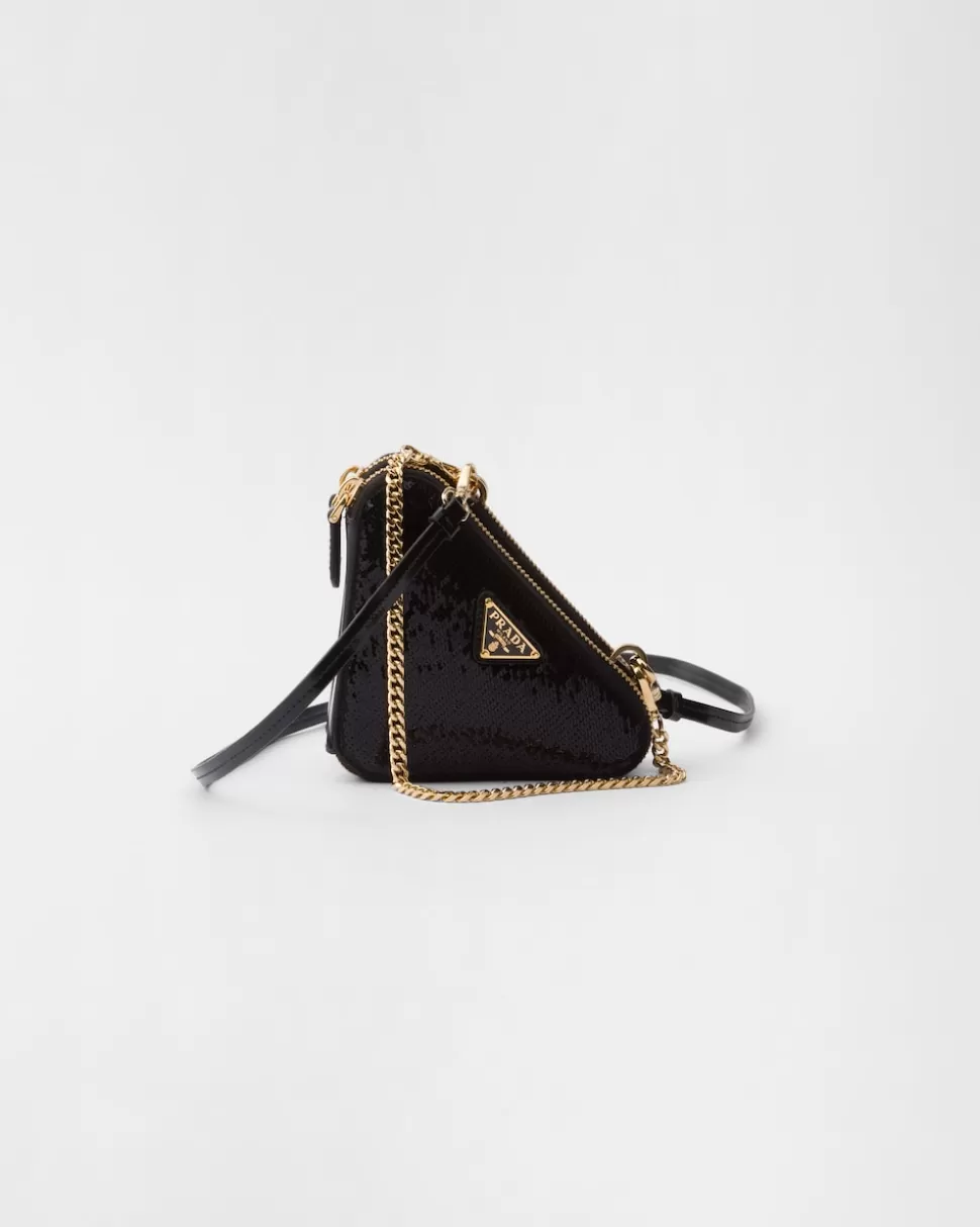 Cheap Prada Dreieckige Mini-pouch Mit Paillettenbesatz Schwarz