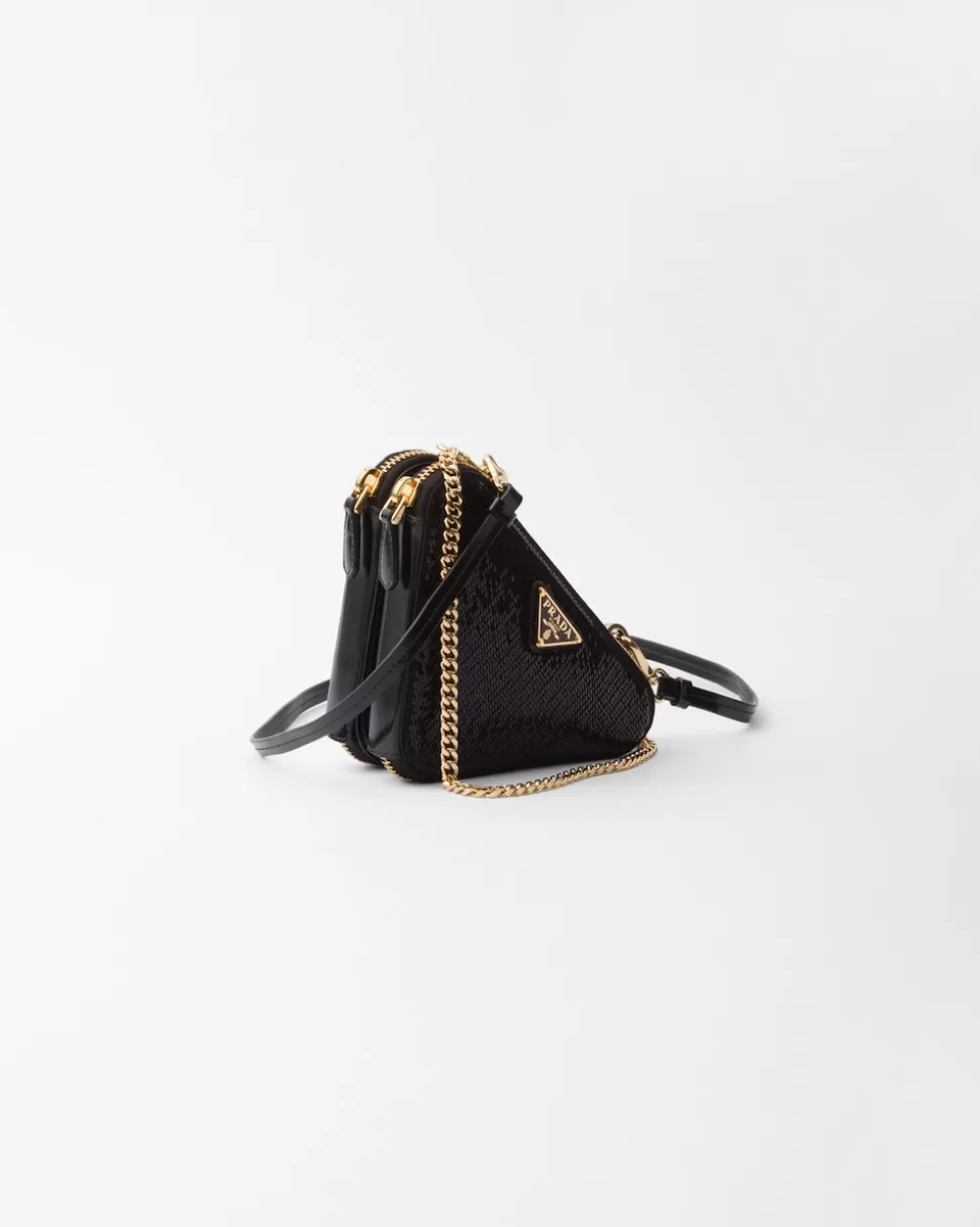 Cheap Prada Dreieckige Mini-pouch Mit Paillettenbesatz Schwarz
