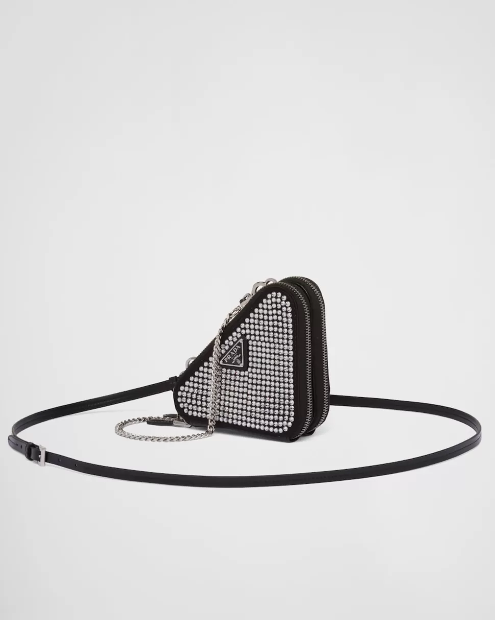 Cheap Prada Dreieckige, Verzierte Mini-pouch Aus Satin Und Leder Schwarz