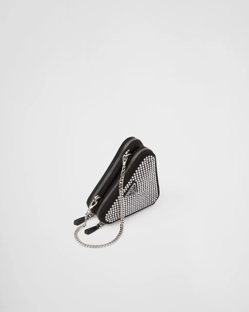 Cheap Prada Dreieckige, Verzierte Mini-pouch Aus Satin Und Leder Schwarz