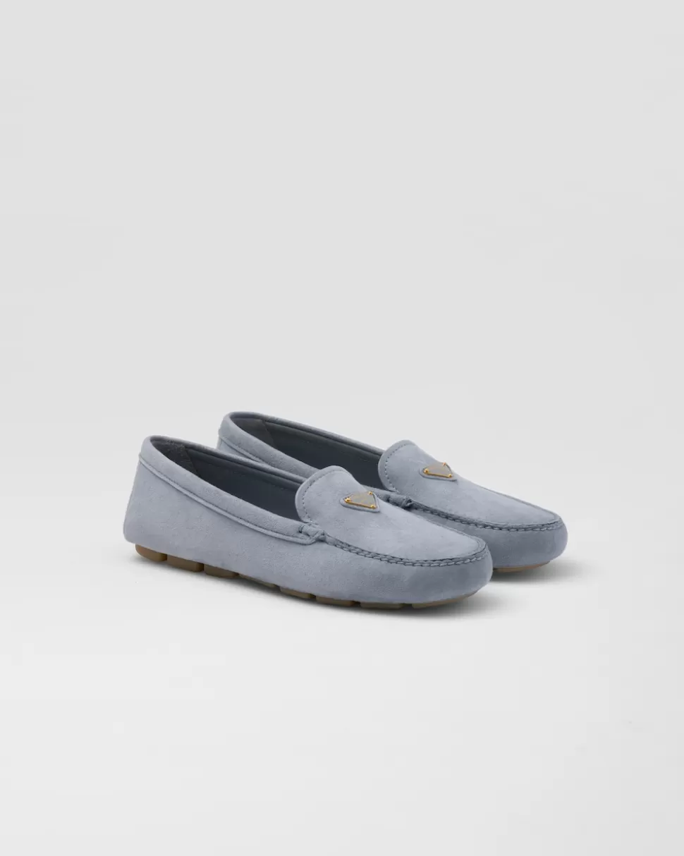 Outlet Prada Driving-loafer Aus Wildleder Blau