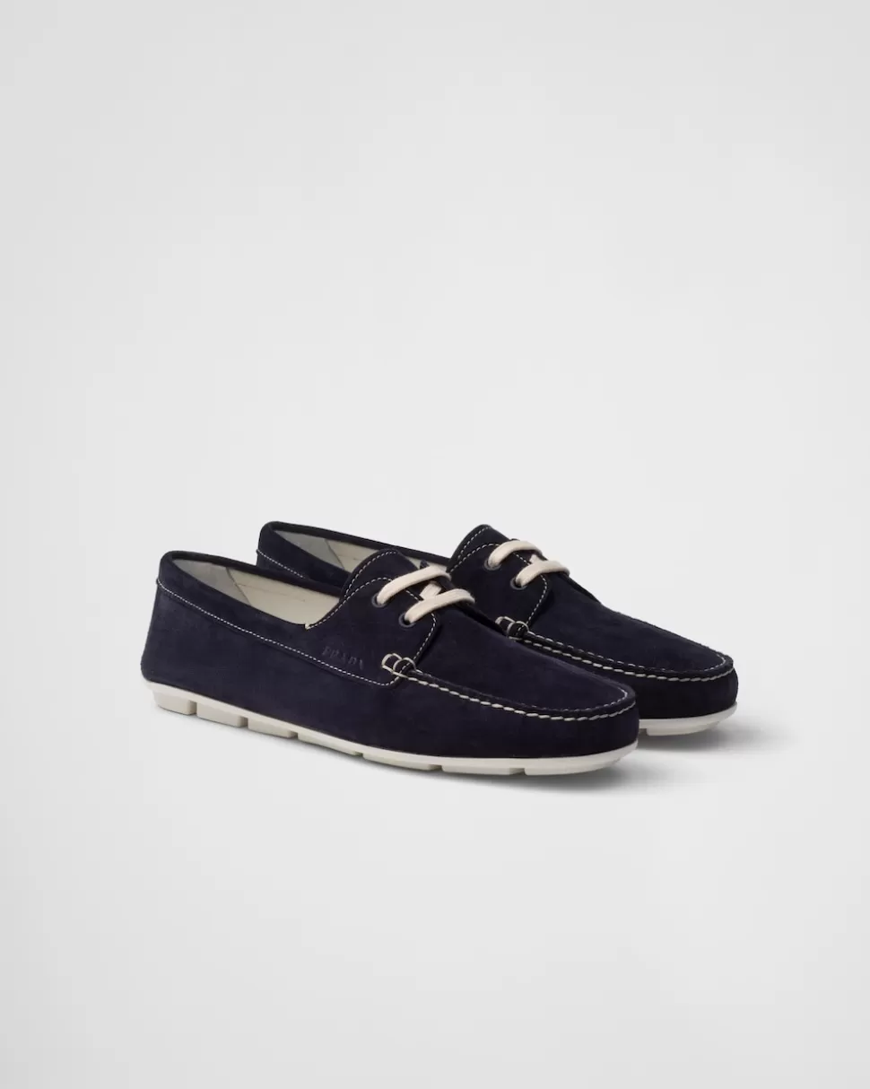 Cheap Prada Driving-schuhe Aus Wildleder Blau