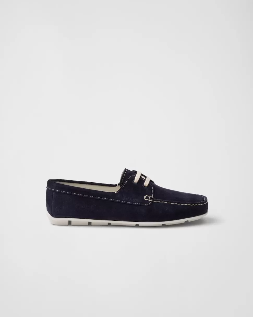 Cheap Prada Driving-schuhe Aus Wildleder Blau