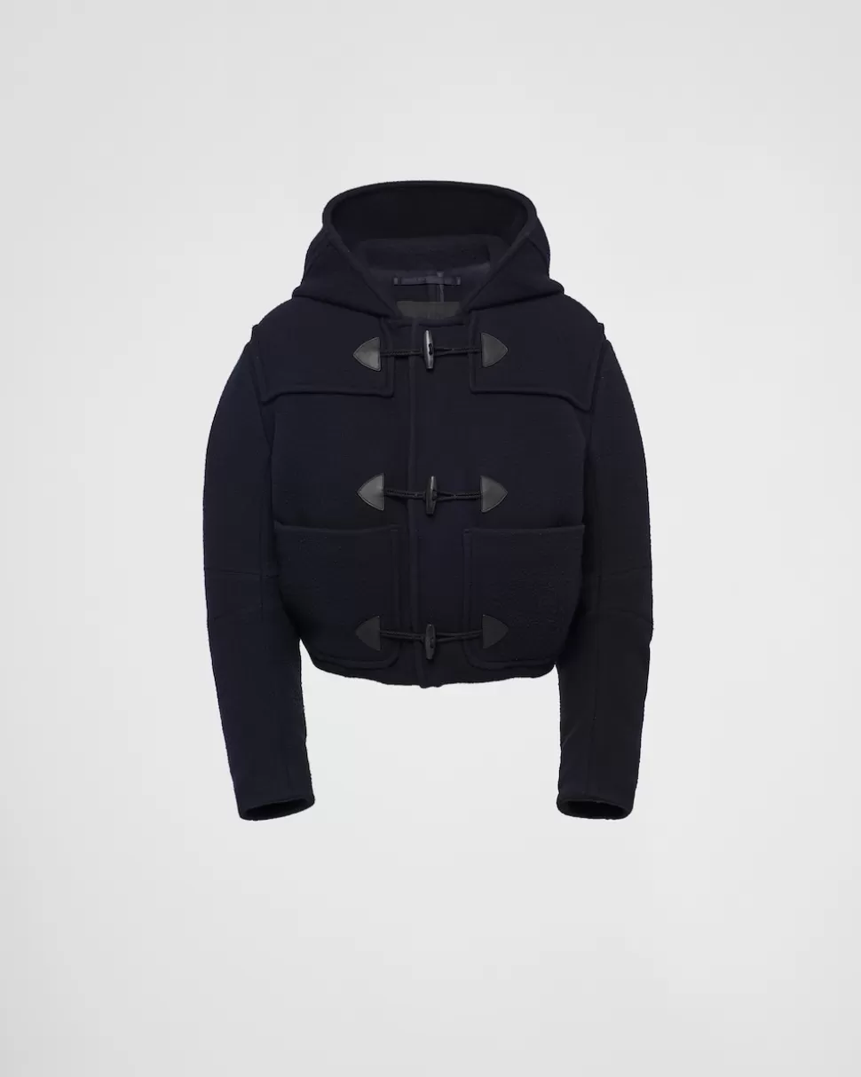 New Prada Duffle-jacke Aus Wolle Mit Daunenfüllung Blau