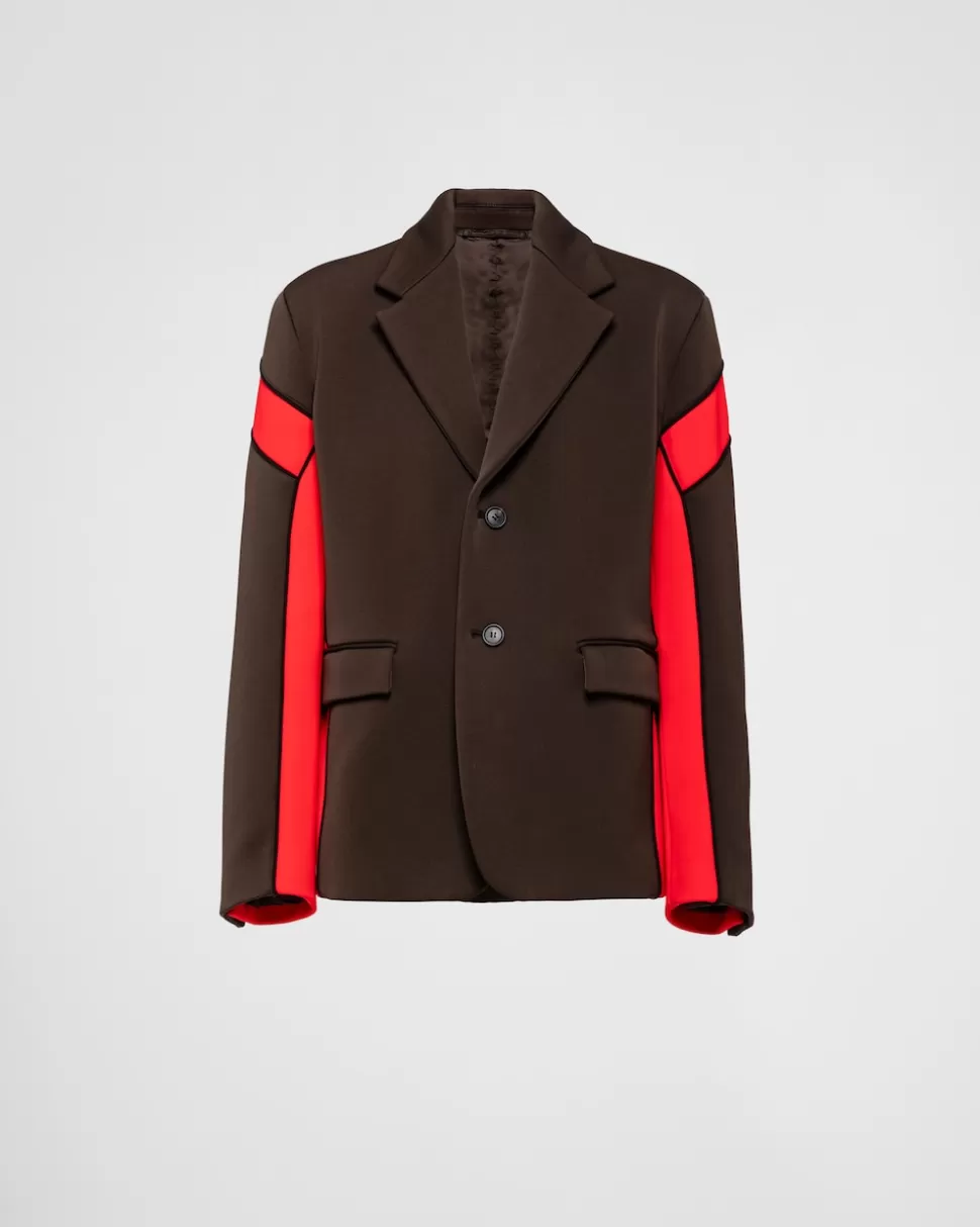 Outlet Prada Einreihige Jacke Aus Funktionsgewebe Kakaobraun/Rot