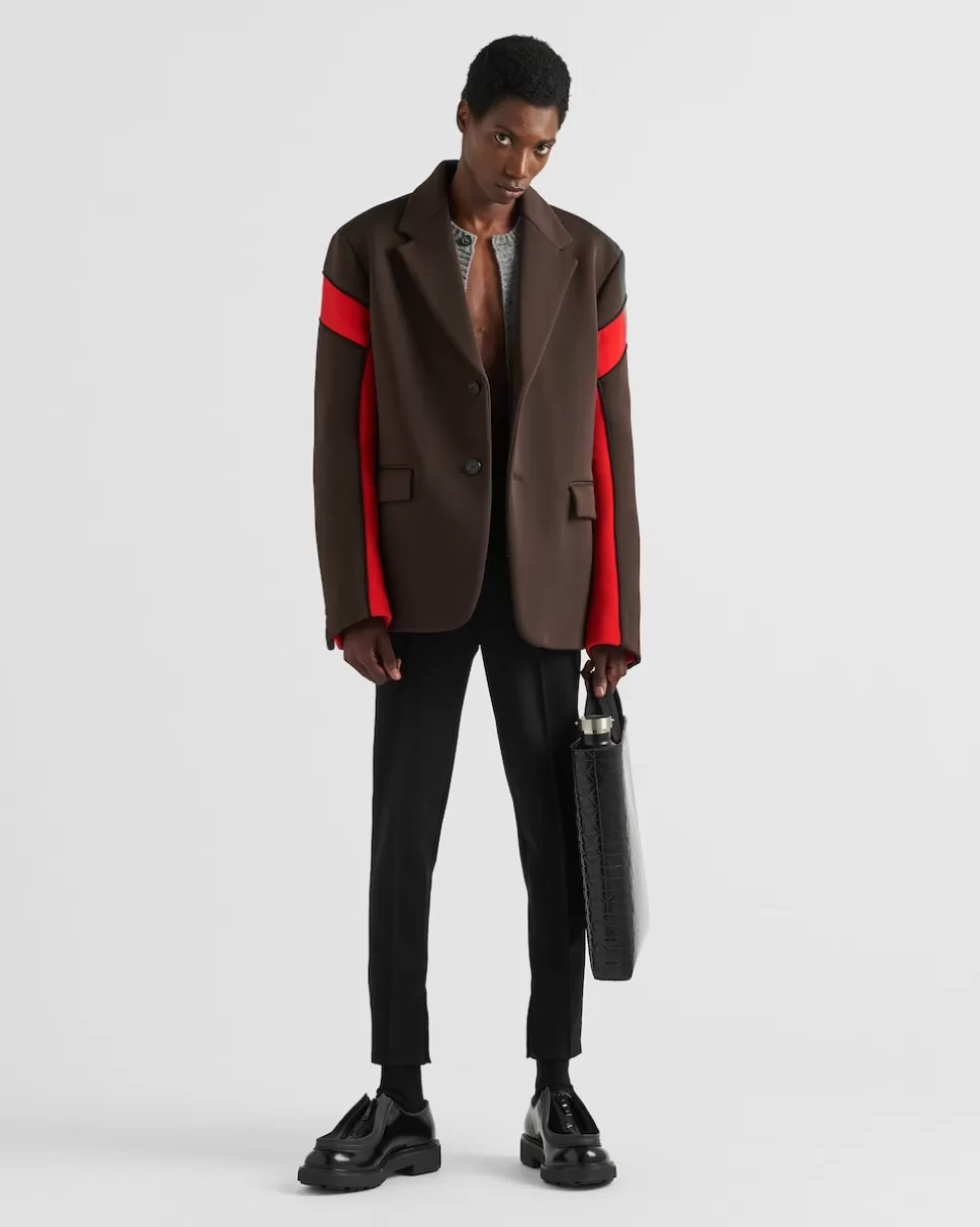 Outlet Prada Einreihige Jacke Aus Funktionsgewebe Kakaobraun/Rot