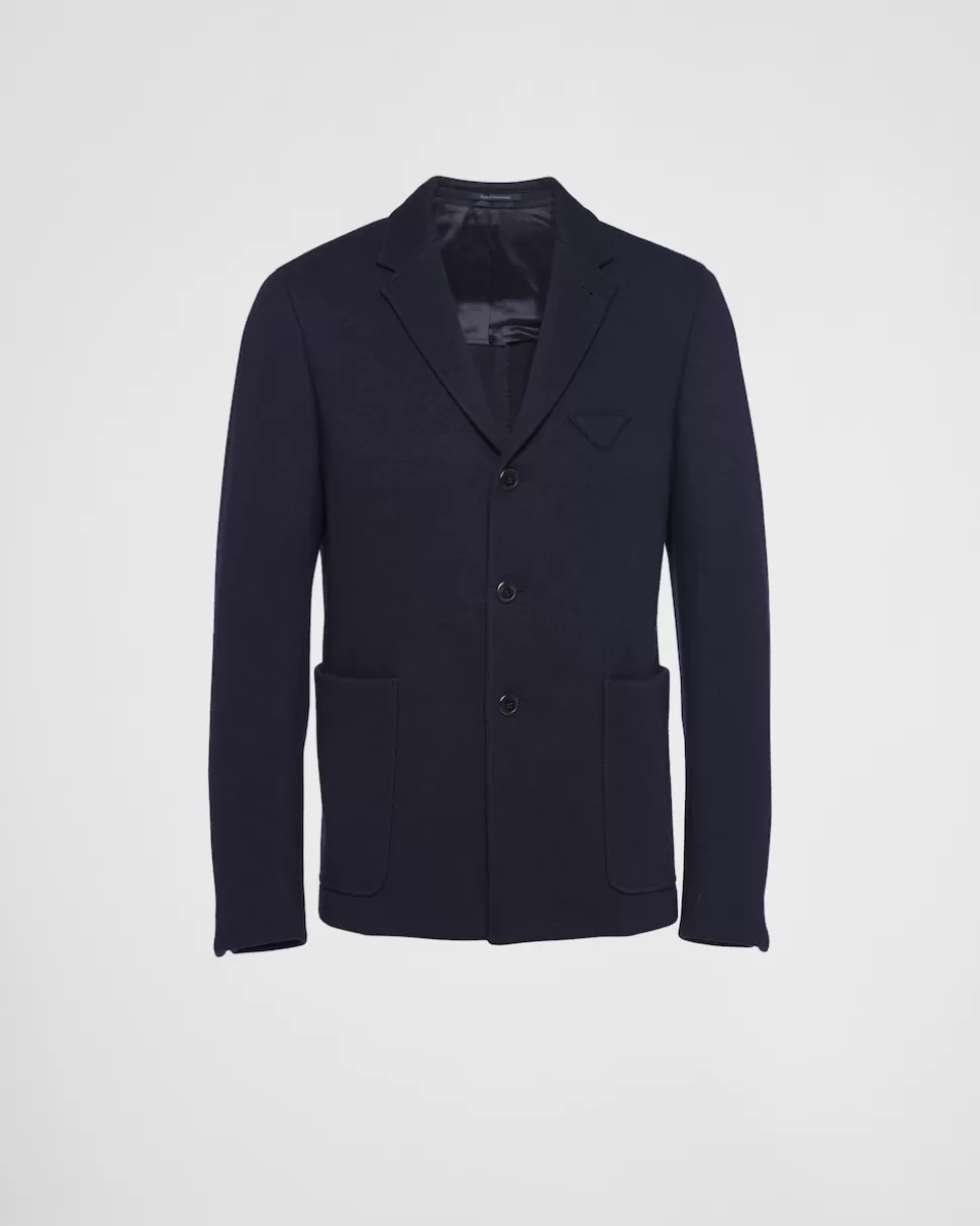 Online Prada Einreihige Jacke Aus Kaschmir Und Wolle Blau