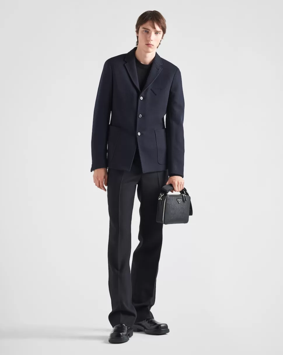 Online Prada Einreihige Jacke Aus Kaschmir Und Wolle Blau