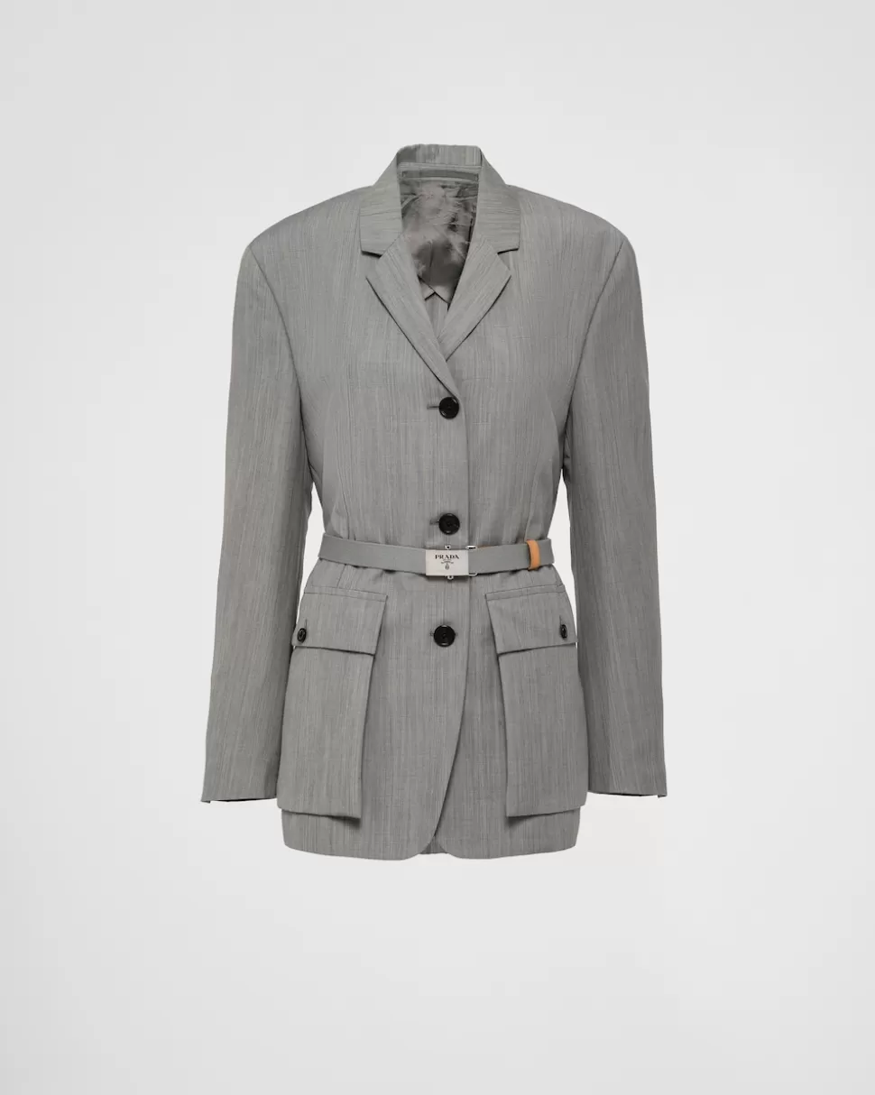 Flash Sale Prada Einreihige Jacke Aus Kid Mohair Granitgrau