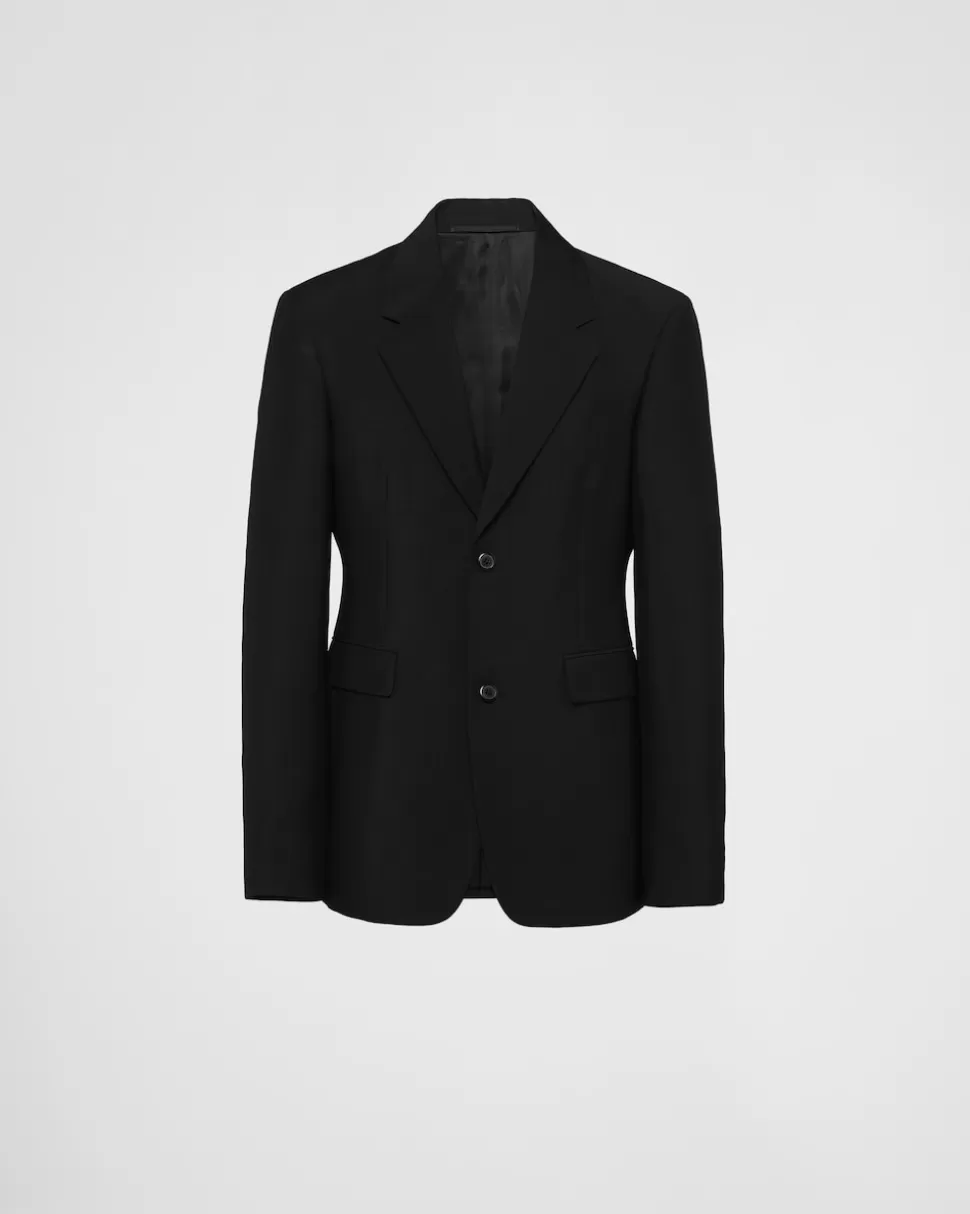 Clearance Prada Einreihige Jacke Aus Mohairwolle Schwarz