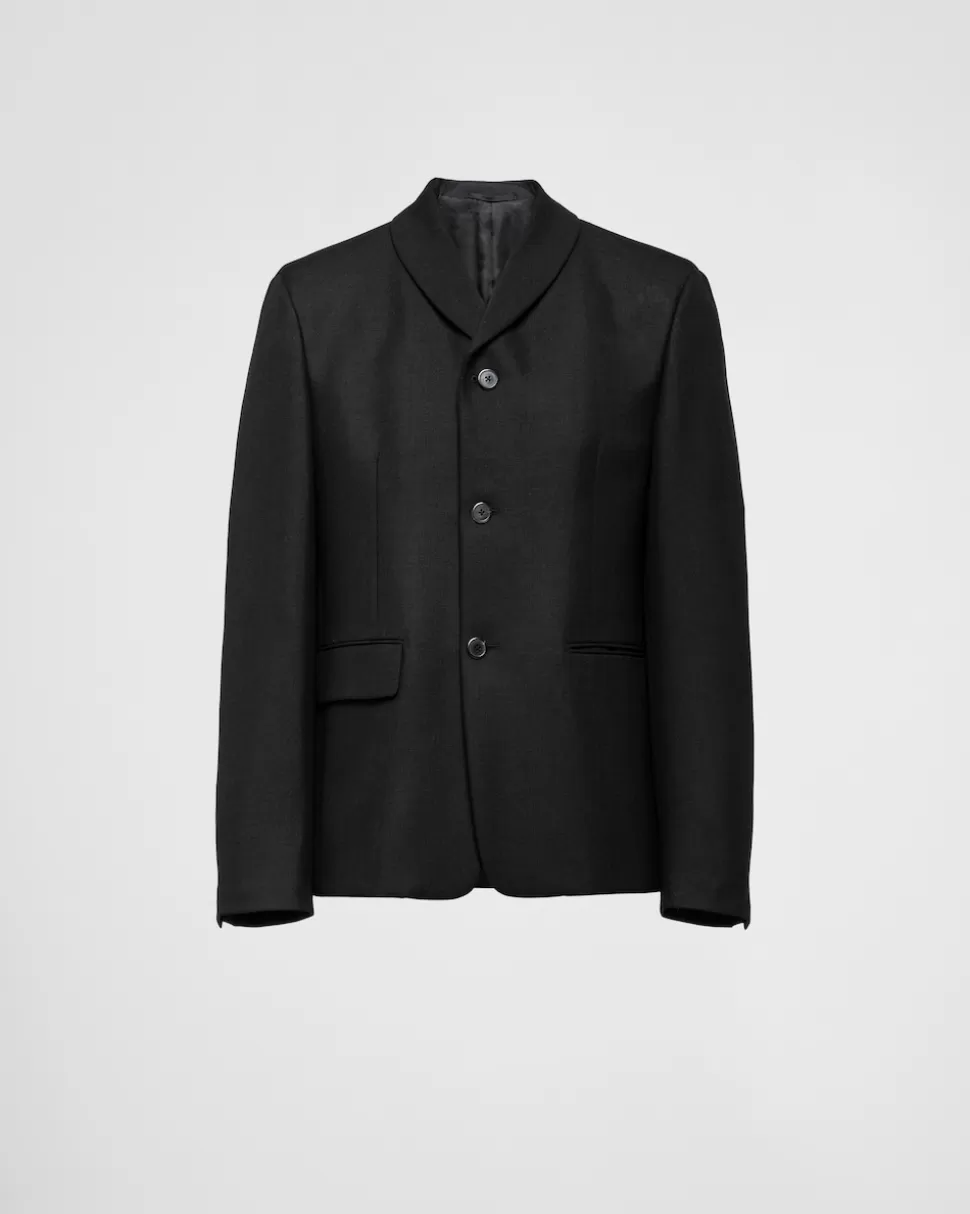 Online Prada Einreihige Jacke Aus Mohairwolle Schwarz
