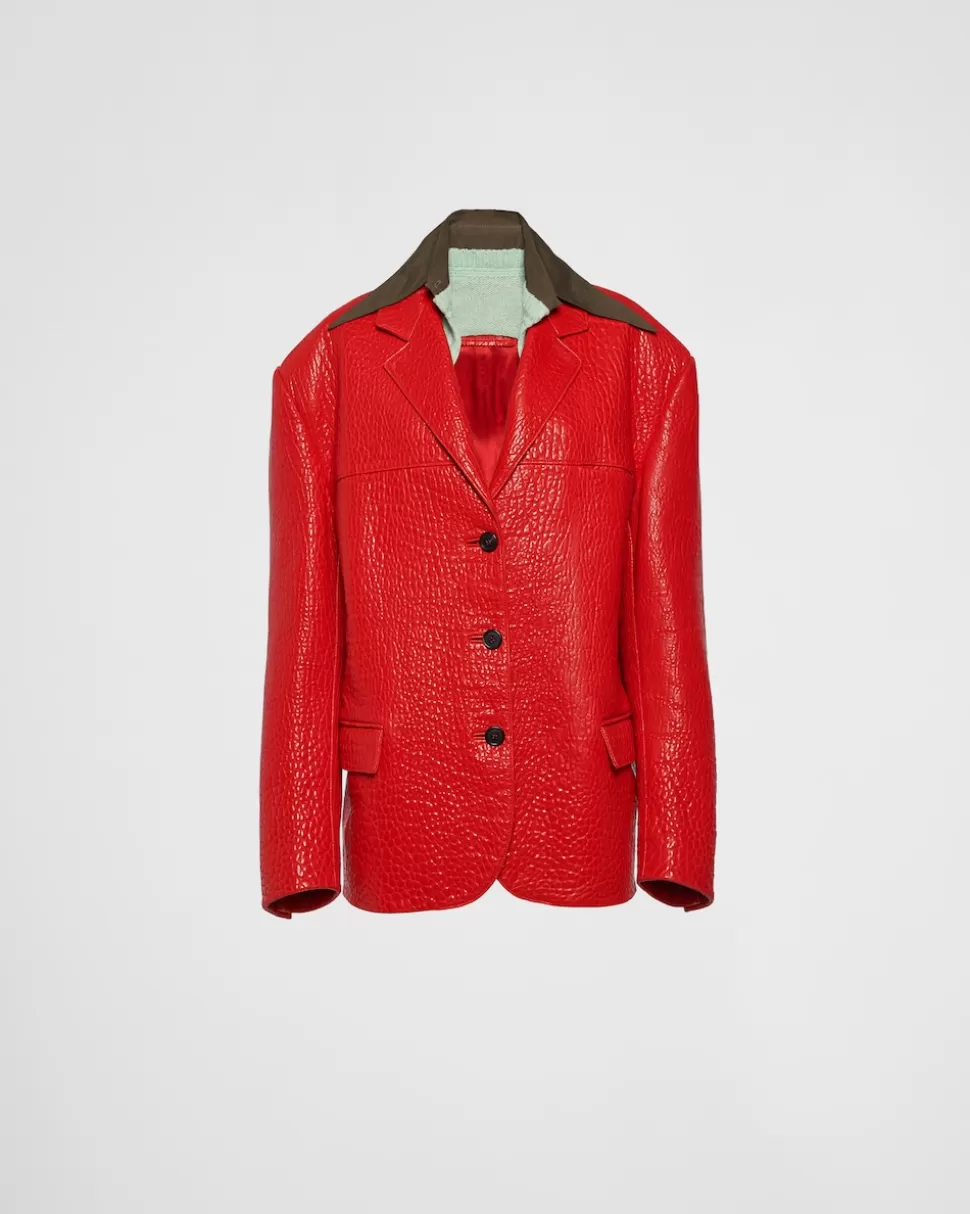 Discount Prada Einreihige Jacke Aus Nappa-leder Rot